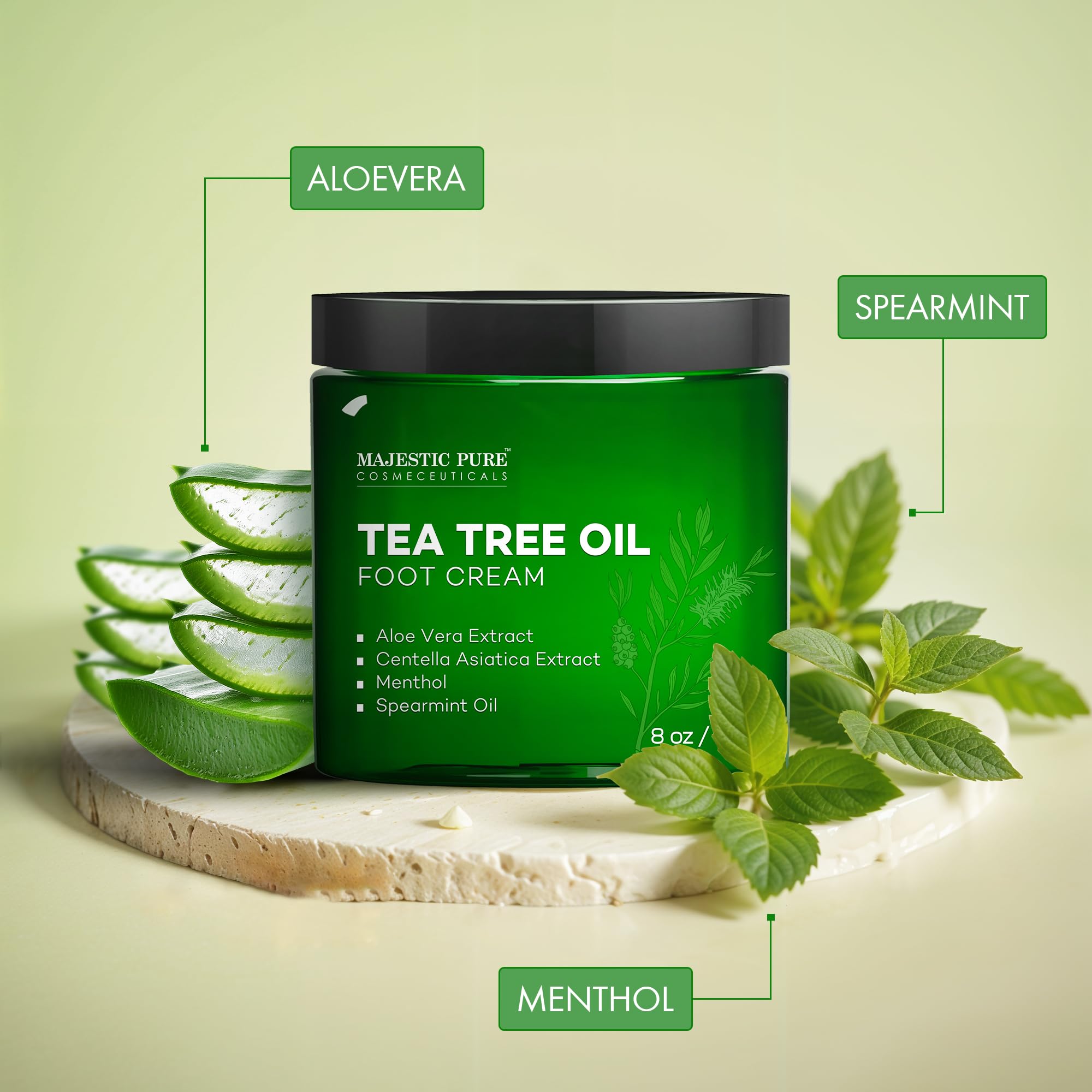 Majestic Pure Tea Tree Oil Foot Cream - Moisturizing & Warming Cream for Calluses, Dry Cracked Feet, Hands, Heels, Elbows, Nails & Knees - Softens & Hydrates Skin - 8 oz - Perfect for Daily Foot Care & Relaxation