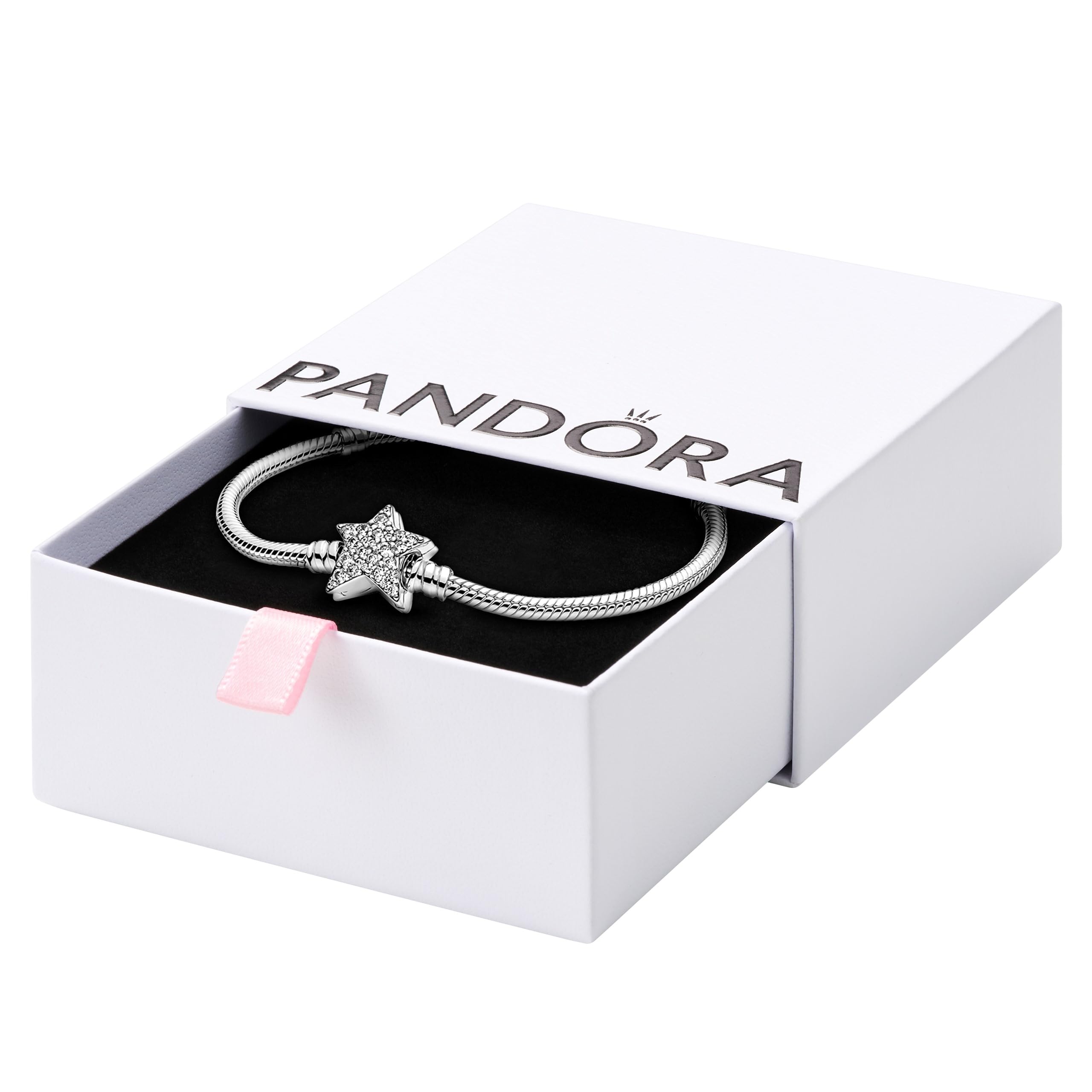 PANDORA Moments Asymmetric Star Clasp Snake Chain Bracelet for Women - Sterling Silver Charm Bracelet with Clear Cubic Zirconia - Elegant Gift for Her with Gift Box - Perfect for Birthday, Anniversary & Special Occasions