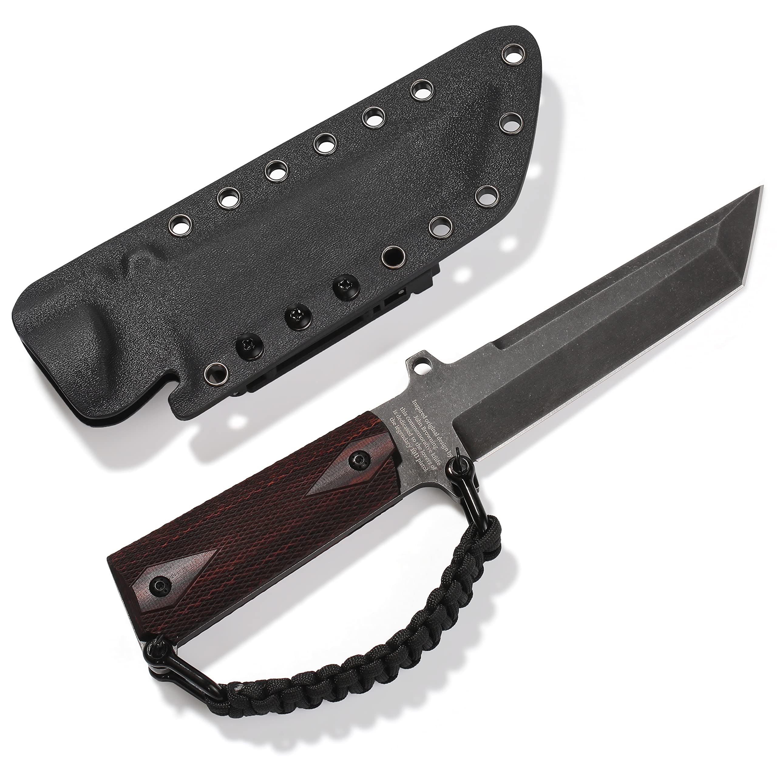 Cool Hand Beast Survival Hunting Knife with Sheath - D2 Steel Tanto Fixed Blade, Black Stone Washed 0.2