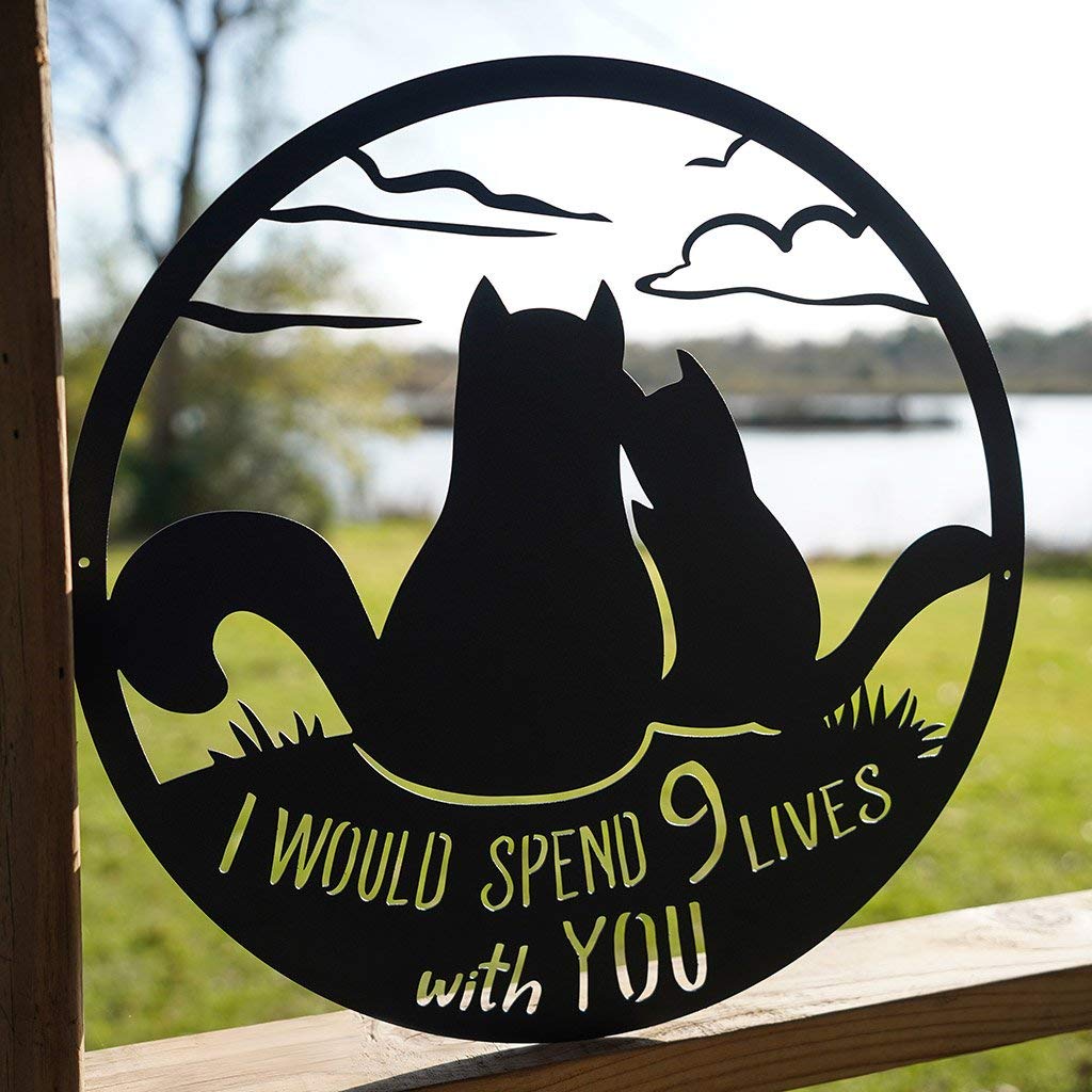 RealSteel 9 Lives Together Cats Valentine's Day Sign - Romantic Gift for Cat Lovers - Outdoor Wall Decor for Couples - Perfect Gift for Husband or Wife - Home & Garden Decoration for Cat-Themed Weddings & Anniversaries