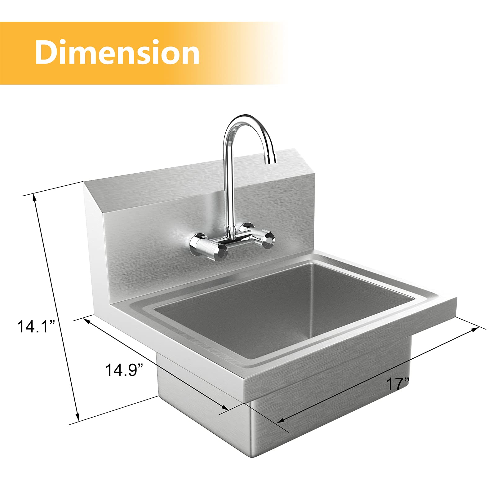 **Bonnlo Commercial Stainless Steel Hand Washing Sink with Hot & Cold Faucet - Wall Mount Utility Sink with Drainer for Restaurants, Home Kitchens & Workshops - Heavy Duty Hand Wash Basin for High-Traffic Use**