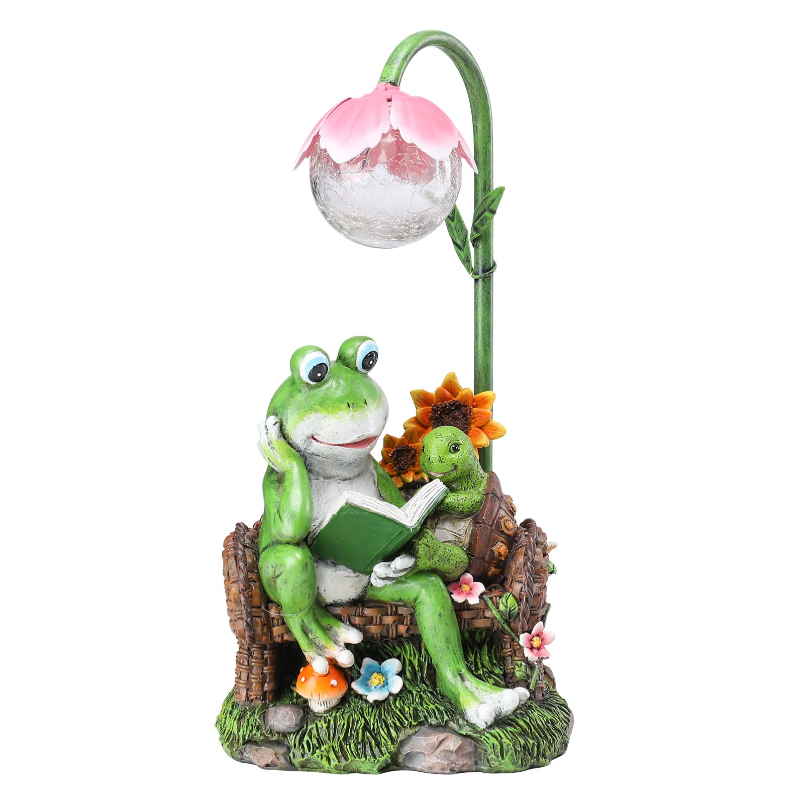 Solar Garden Statues - Frog & Turtle Reading Sculpture with LED Lights | Outdoor Decor for Patio, Balcony, Yard | Weather-Resistant Figurine Gift for Garden Lovers (Perfect for Evening Ambiance & Landscape Decoration)