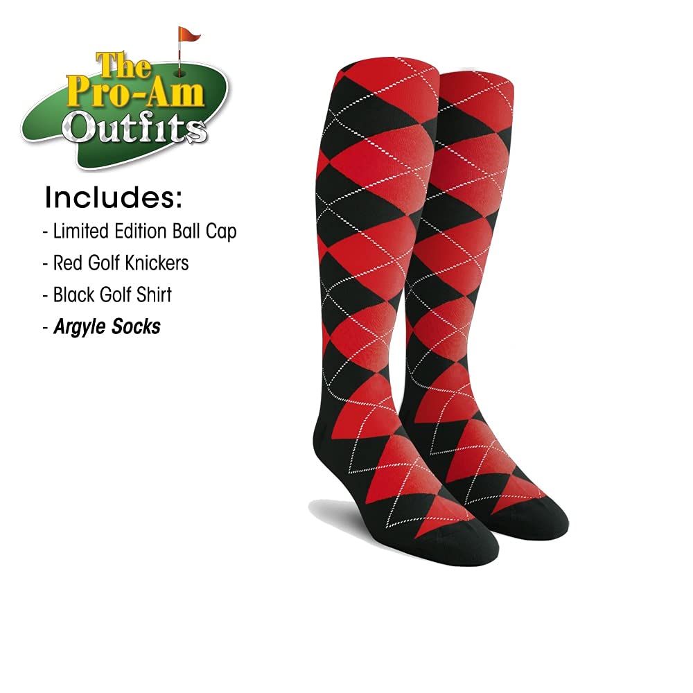 Men's Fashion Outfit - Red Microfiber Black Golf Shirt with Limited Edition Ball Cap & Over-The-Calf Argyle Socks | Stylish Casual Wear for Golf, Office & Everyday Outfits