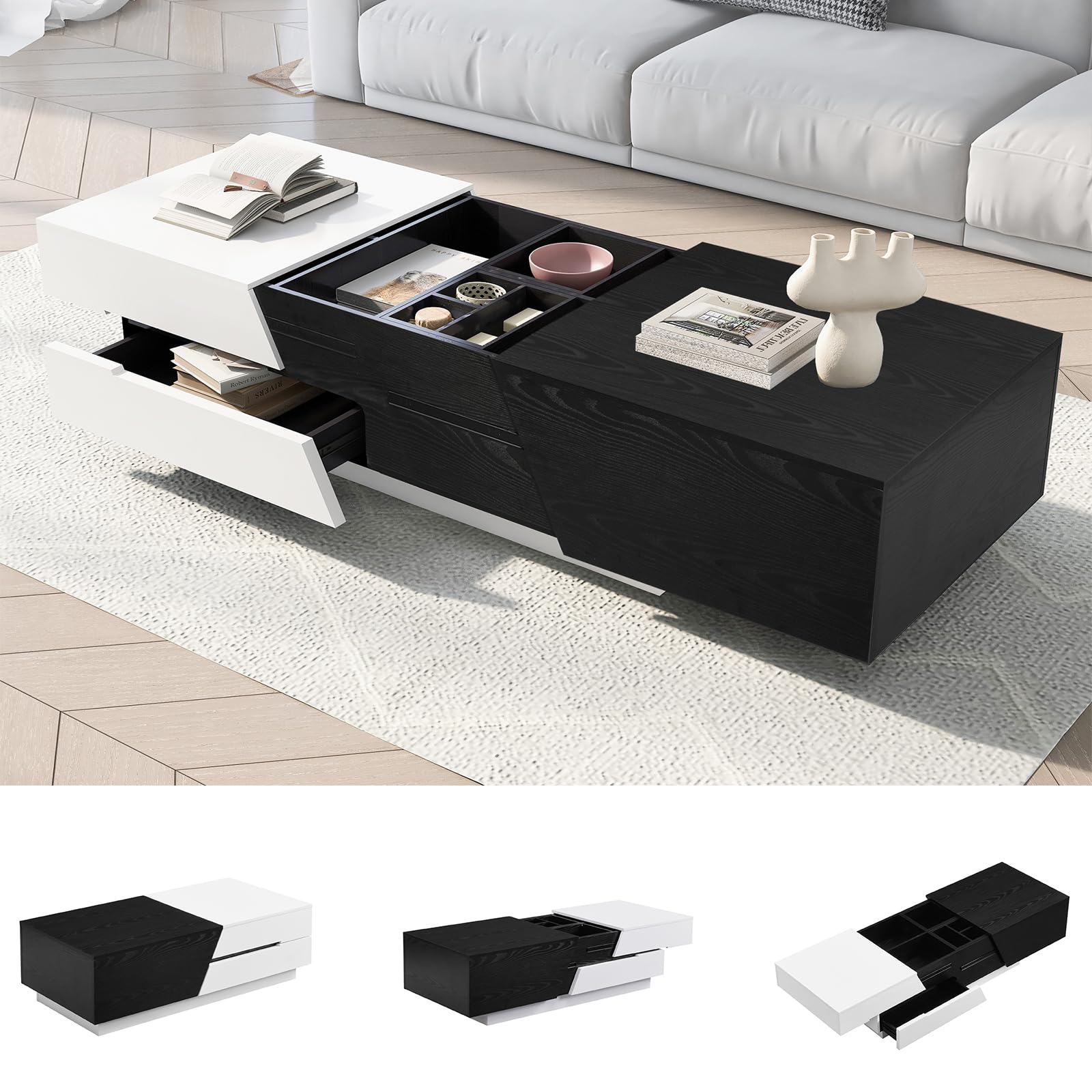Modern Extendable Sliding Top Coffee Table with Hidden Storage - 47