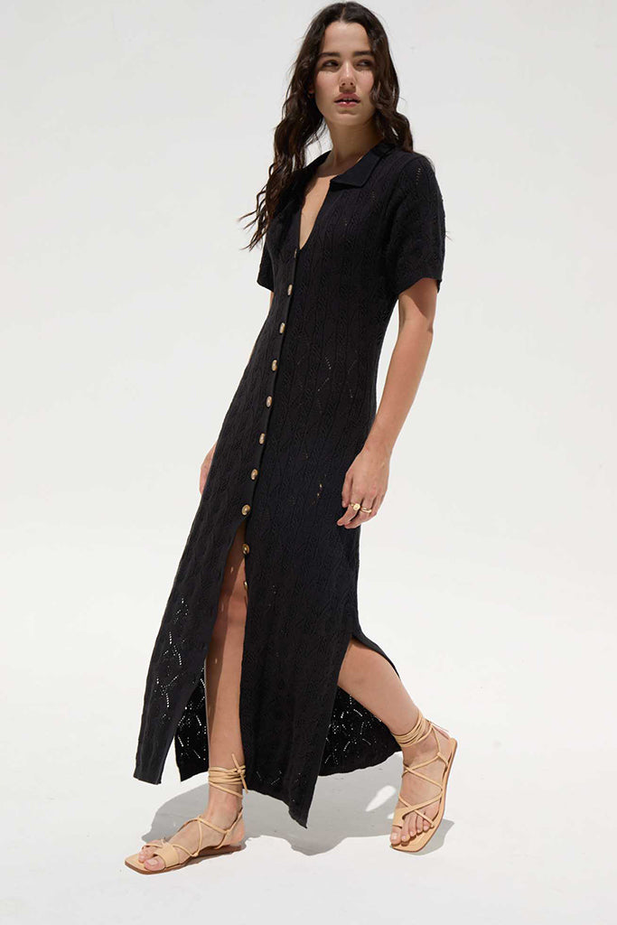 Dèluc Aveiro Knit Dress for Women - Elegant Black Knitted Dress for Casual Wear, Office, and Evening Outfits