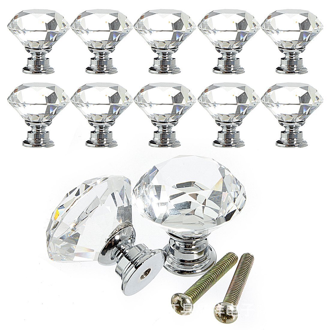 25-Pack Crystal Glass Diamond Shaped Cabinet Knobs & Drawer Pulls with Silver Screws - MMIAOO Premium Handles for Home, Office, Kitchen Cabinets & Cupboards - DIY Furniture Hardware Upgrade (10-Pack)