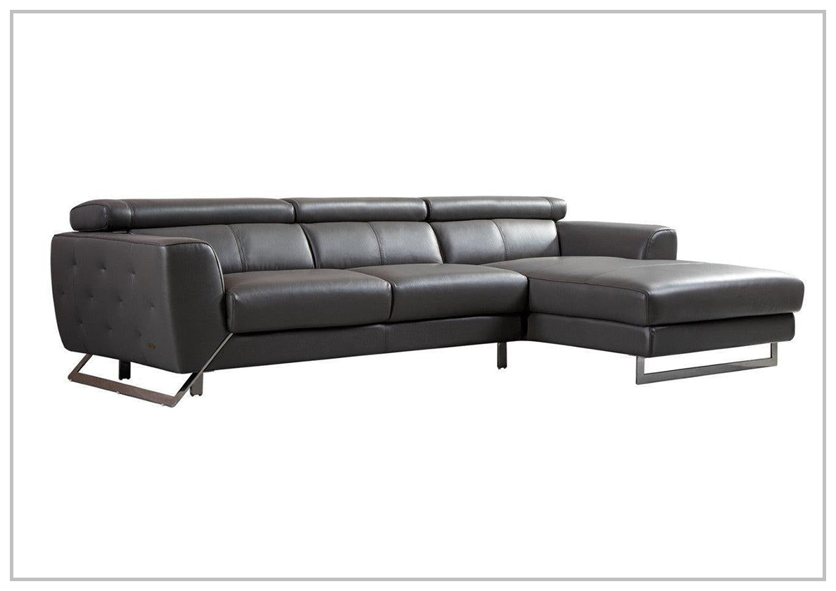 Gio Italia Niva Genuine Leather Sectional Sofa with Chrome Legs - Modern Living Room Furniture for Home & Office Comfort