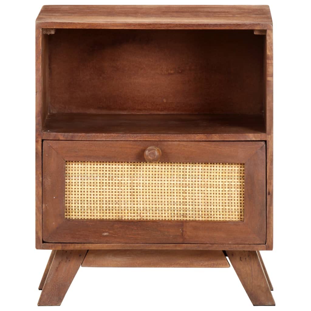 Bohemian Style Solid Mango Wood Nightstand with Drawer and Shelf - 15.7