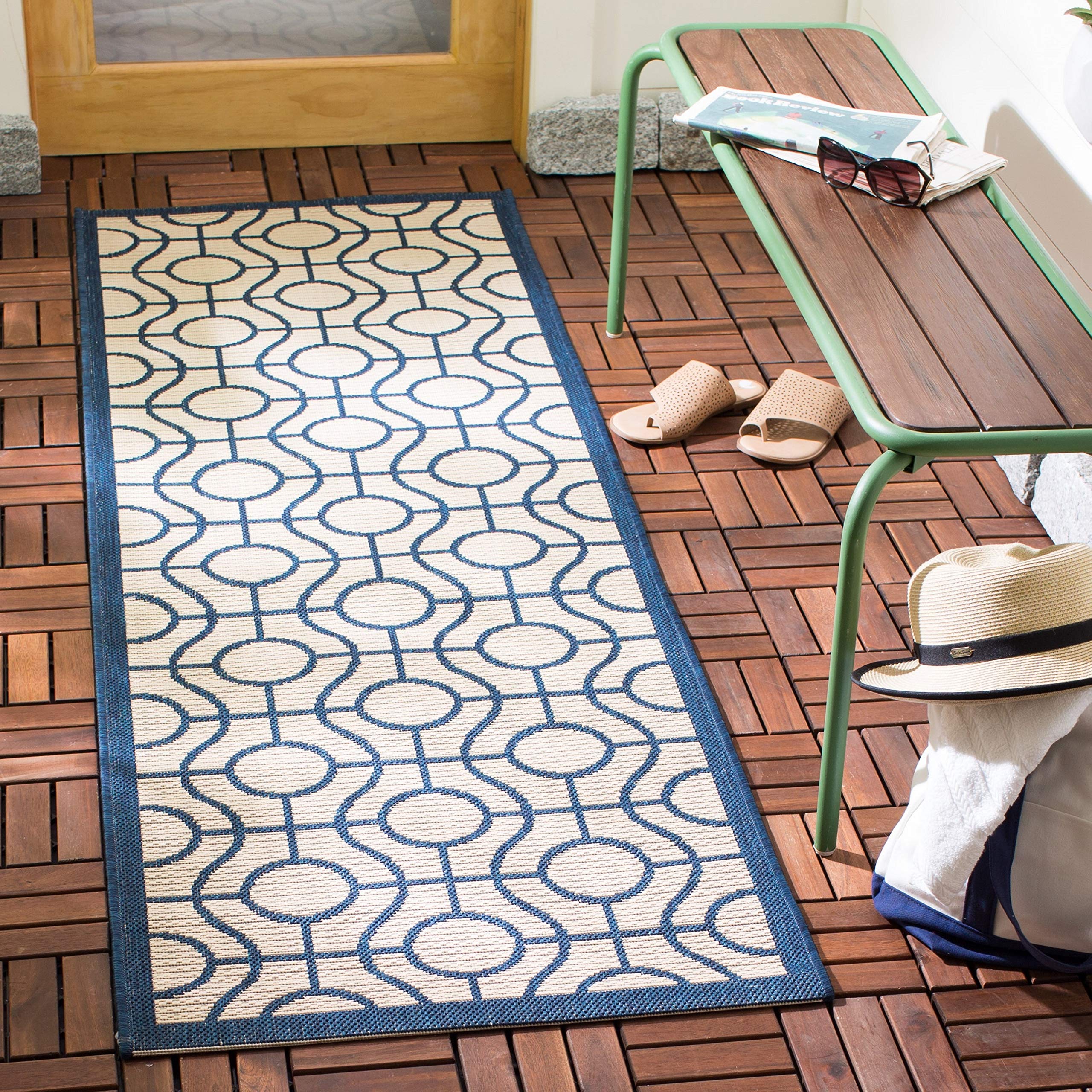 SAFAVIEH Courtyard Collection 8' x 11' Beige/Sweet Pea Indoor Outdoor Waterproof Area Rug - Easy to Clean, Perfect for Patio, Backyard, Deck & Poolside Use