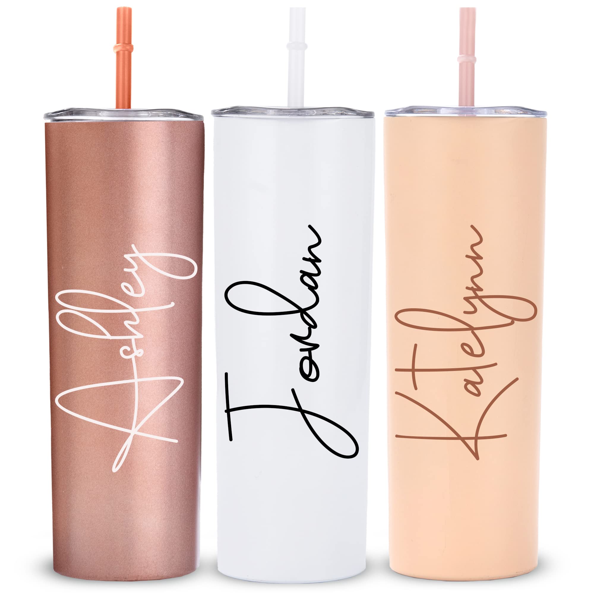Mostop Personalized 20 oz Stainless Steel Skinny Tumbler with Straw & Lid - Vacuum Insulated Custom Cup for Bridesmaid Gifts, Bachelorette Party Favors, Bridal Shower, Wedding, Birthday & Everyday Use