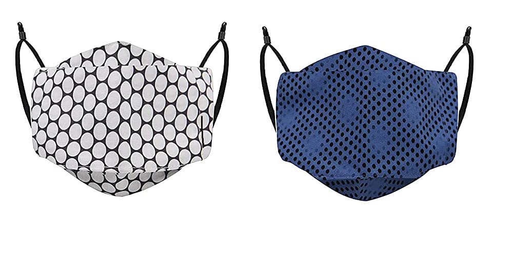 SQUICKLE 3D Printed Cotton Face Mask - Adjustable Ear Loops & Free Ear Saver Strap - Washable, Reusable & Breathable Protection for Men & Women (Pack of 6) - Perfect for Daily Use, Travel, Work & Outdoor Activities