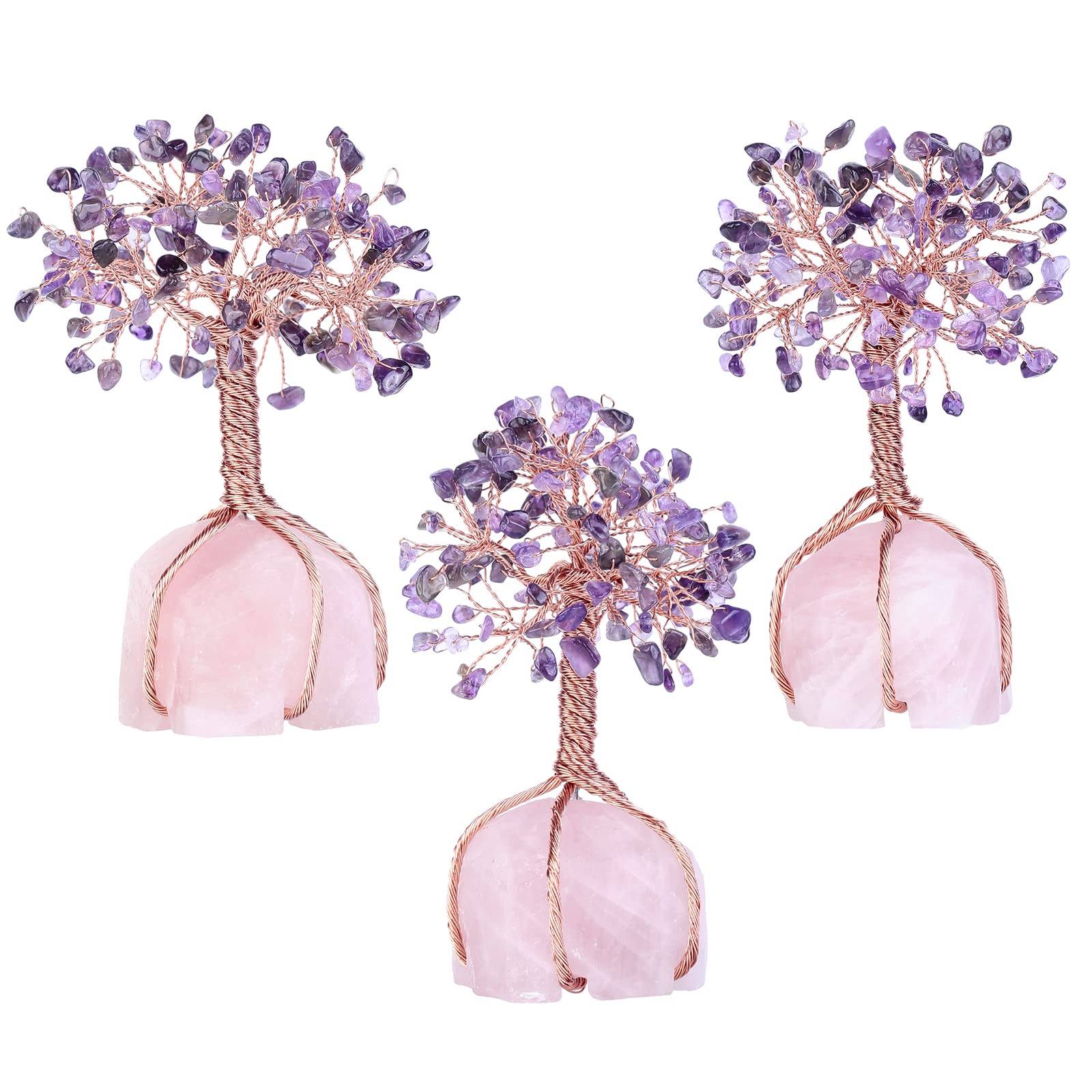 Mookaitedecor Amethyst Crystal Tree with Raw Rose Quartz Base - Feng Shui Bonsai Money Tree for Wealth, Luck & Positive Energy | Home Office Decor, Meditation Gift, Spiritual Healing