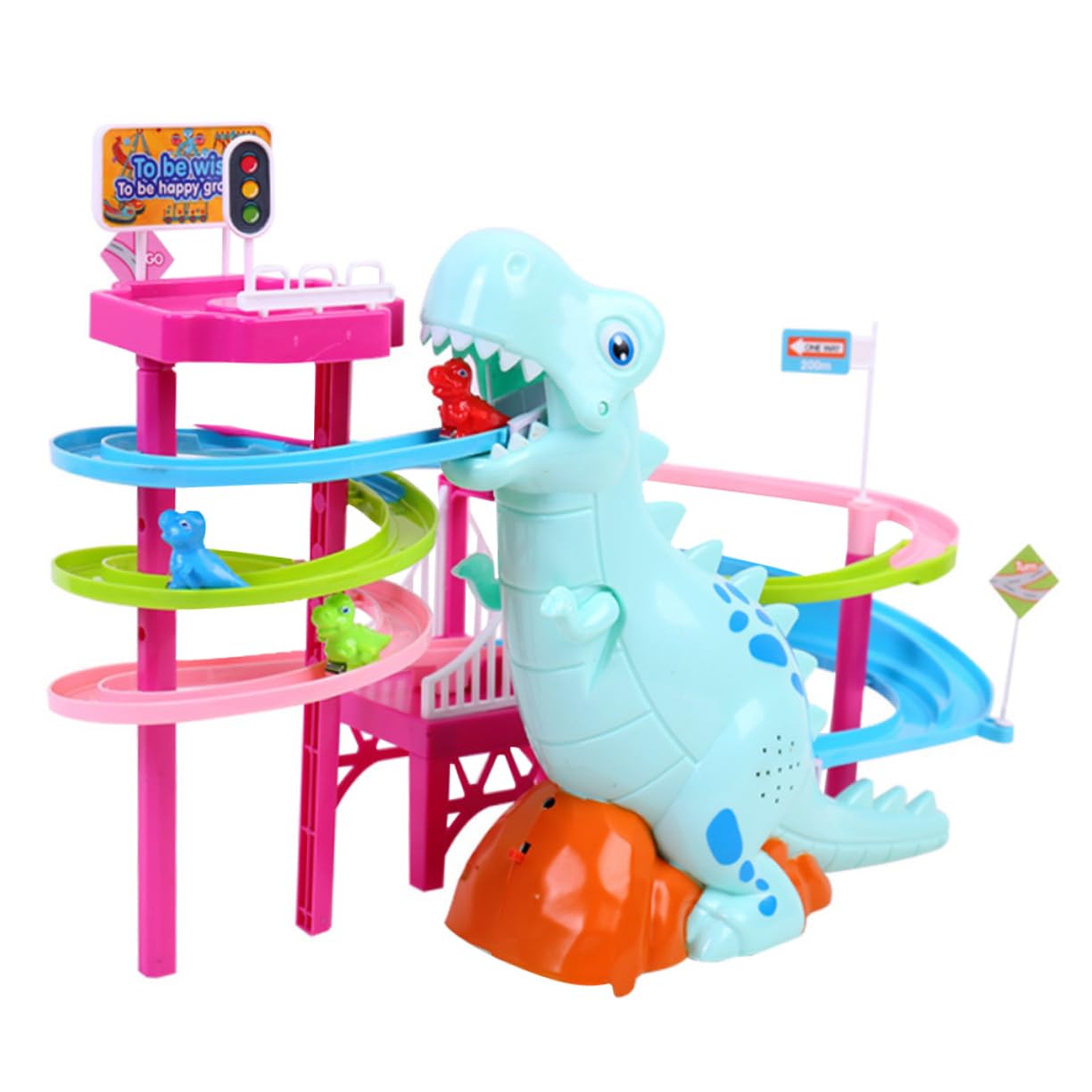 Dinosaur Climbing Stair Toy Set - Interactive Felt Board Tiles & Plastic Slide Playset for Toddlers | Educational Kids Track Toys, Mini Dino Figures & Piggy Toys | Perfect Gift for Birthday, Preschool Learning & Indoor Playtime