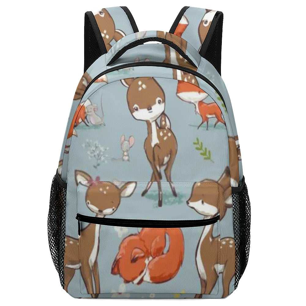 Stylish 16.5 Inch Cartoon Animal Backpack - Fox, Mouse & Deer Design for School, College, Hiking & Travel | Laptop Backpack, Diaper Bag for Men & Women | Perfect for Daily Commute, Campus Life & Outdoor Adventures