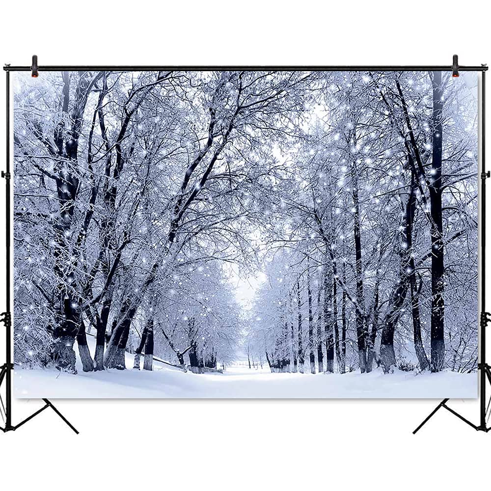 Winter Snowy Forest Photography Backdrop - 7x5ft Snow Covered Trees Holiday Portrait Background for Christmas Photo Booth, Family Portraits & Seasonal Scenes