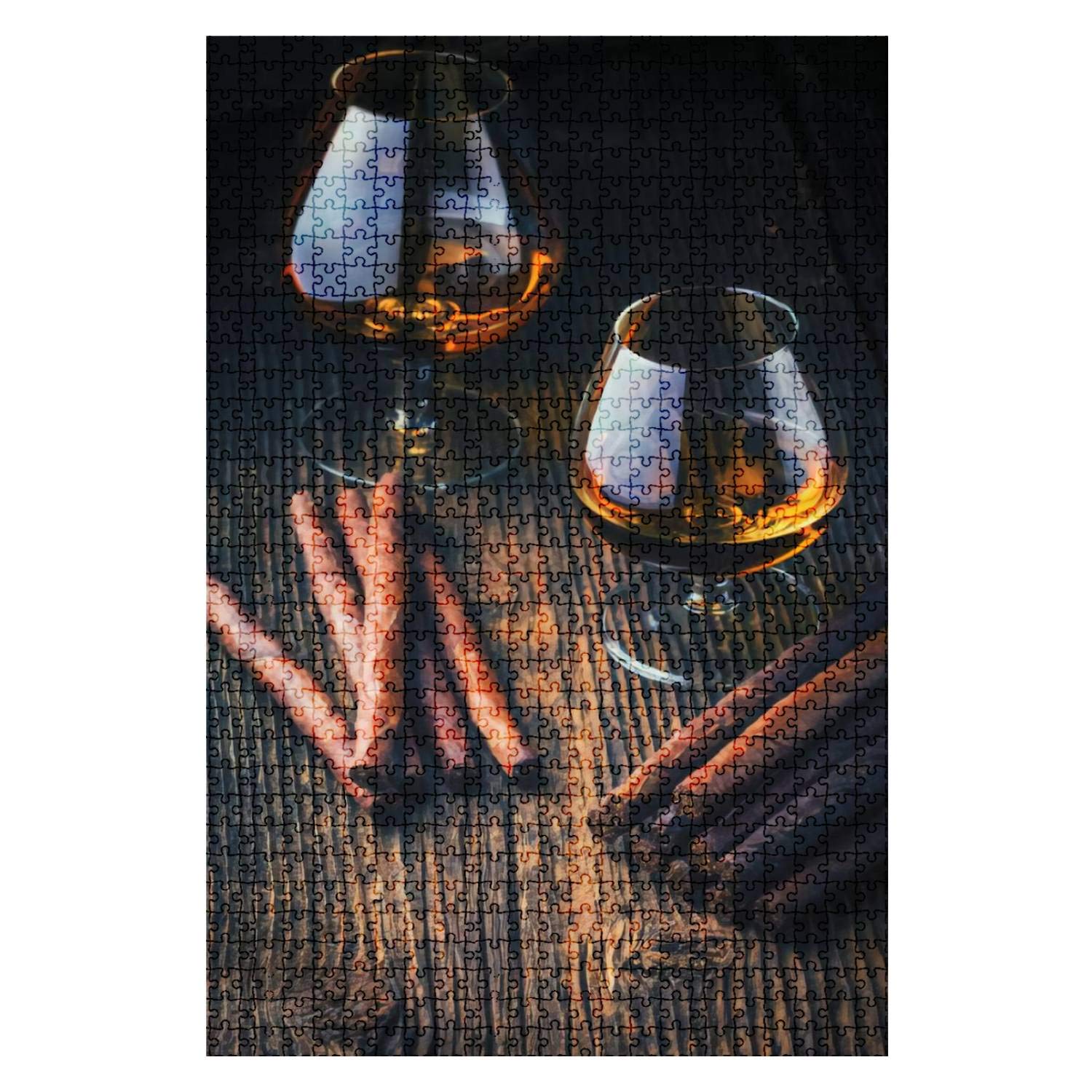 1000-Piece Wooden Jigsaw Puzzle - Premium Cigars & Cognac Whiskey Design - Fun Challenging Adult Puzzle Game - DIY Educational Toy Gift for Men & Women - Home Decor & Office Stress Relief Activity