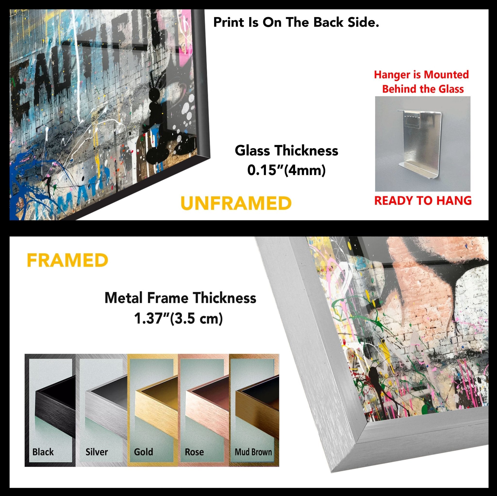 Banksy Life is Beautiful Glass Wall Art - Modern Home Decor for Living Room, Bedroom & Office - Unique Street Art Inspired Glass Print
