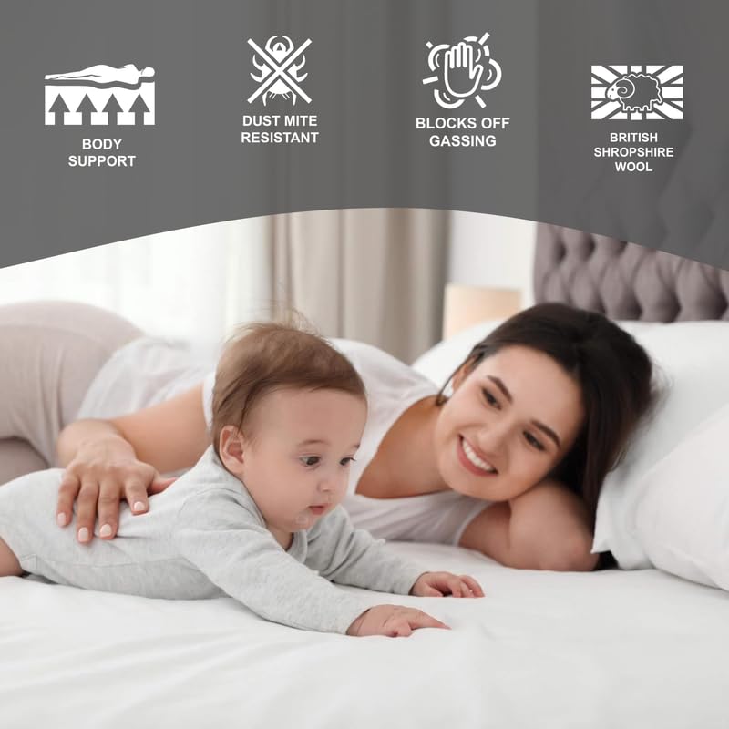 Sleep and Beyond myWoolly Latex Topper - 100% Natural Wool & Latex Filled Mattress Topper, 3-Inch Thick, Twin XL (39x81 Inches), Ivory - Perfect for Back Pain Relief & Temperature Regulation in All Seasons