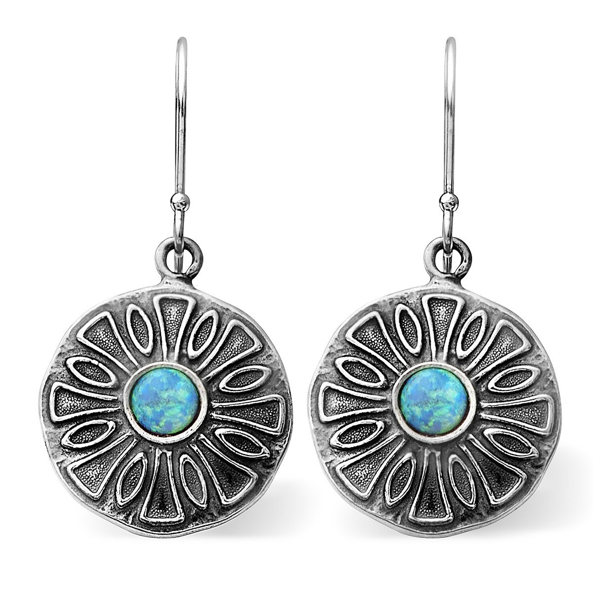 Vintage Style 925 Sterling Silver Round Blue Fire Opal Dangle Earrings for Women, Elegant Handmade Jewelry Gift for Party, Wedding & Evening Events