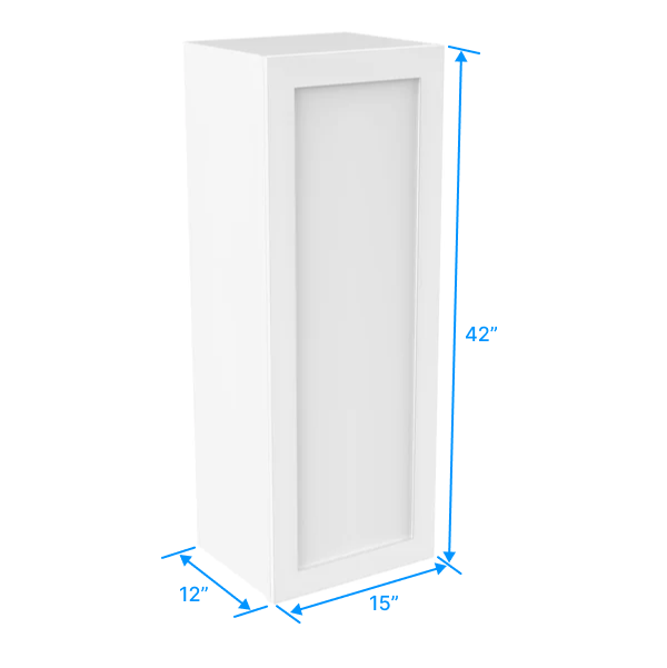 42 Inch Wall Cabinet - 15W x 42H x 12D - Aria White Shaker Style - Perfect for Kitchen, Bathroom & Laundry Room Storage Organization