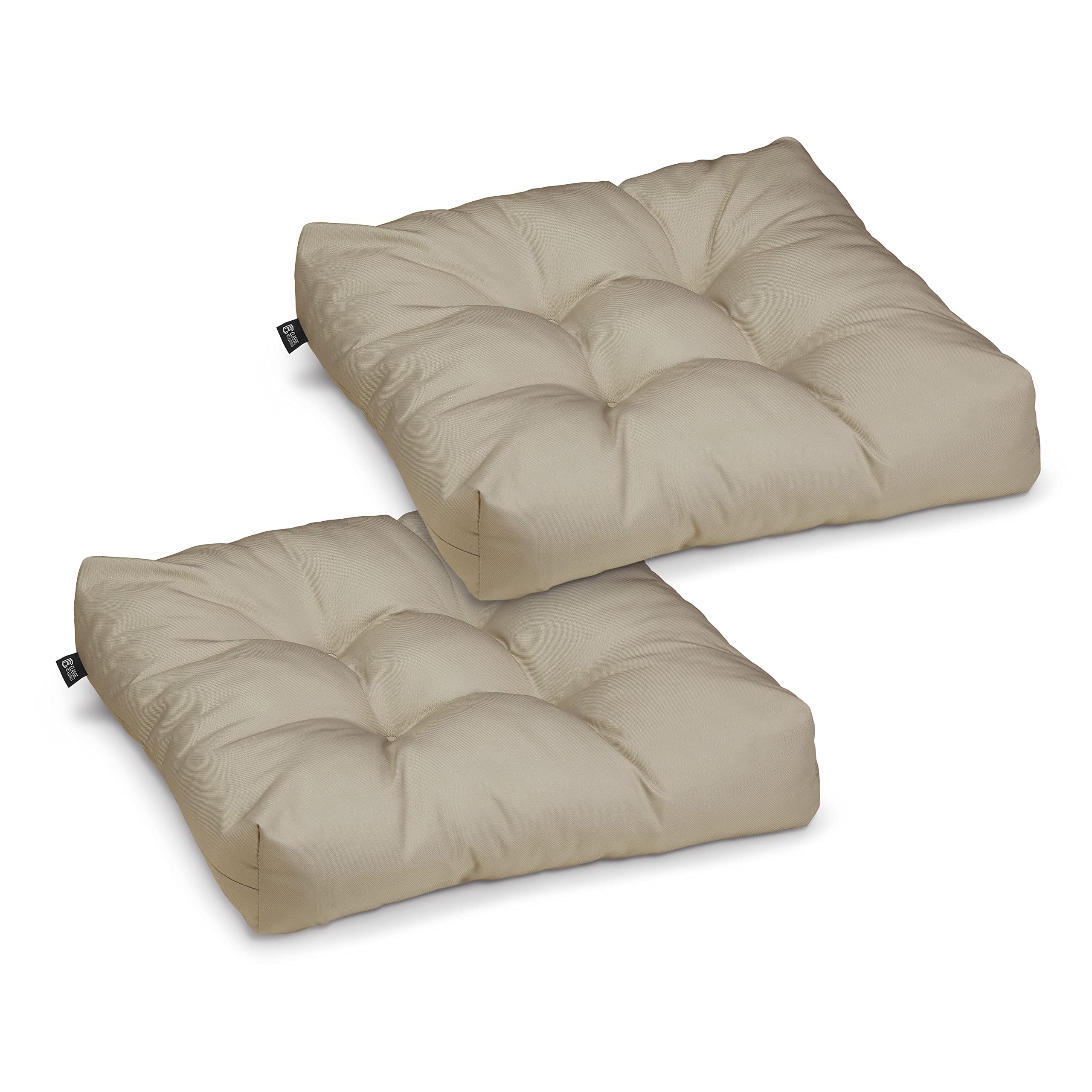 Waterproof 19x19x5 Inch Square Patio Seat Cushions - 2 Pack Khaki Outdoor Furniture Cushions for Garden, Deck, Poolside & Patio Lounge Chairs - Classic Accessories