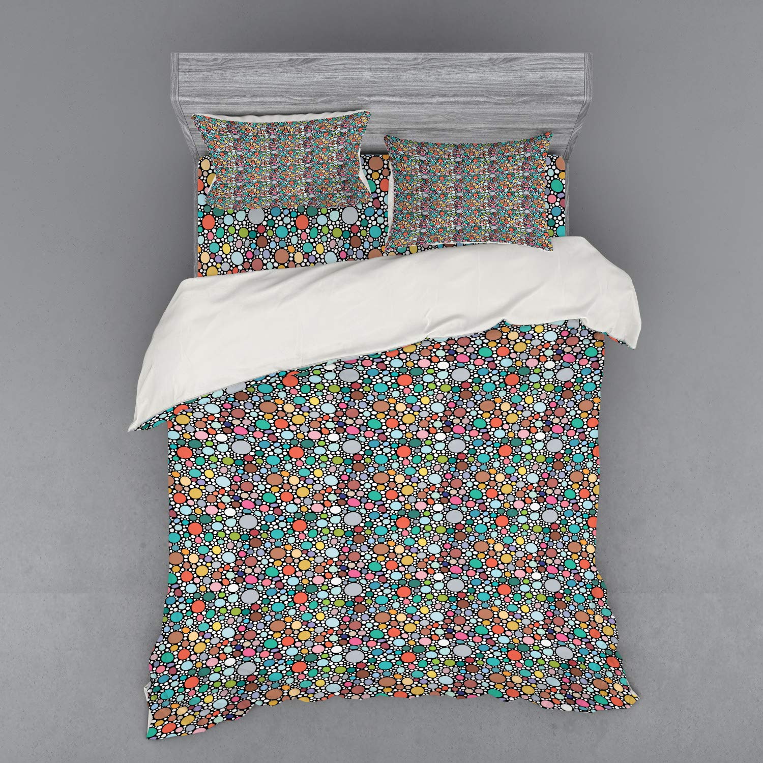 Ambesonne Abstract Modern Bedding Set - 4 Piece Queen Duvet Cover with Shams & Fitted Sheet, Colorful Circular Egg Design for Contemporary Bedroom Decor | Perfect for Guest Rooms, Master Bedrooms & Modern Home Styling