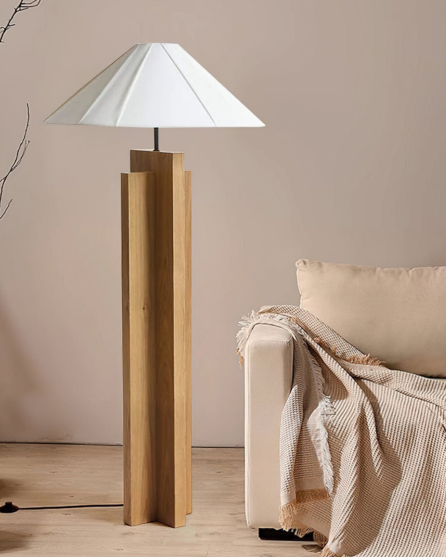 Crossbase Wooden Floor Lamp - Modern Standing Light for Living Room, Bedroom & Office - Adjustable Height & Warm White LED Bulb Included - Perfect for Reading, Relaxing & Ambient Lighting