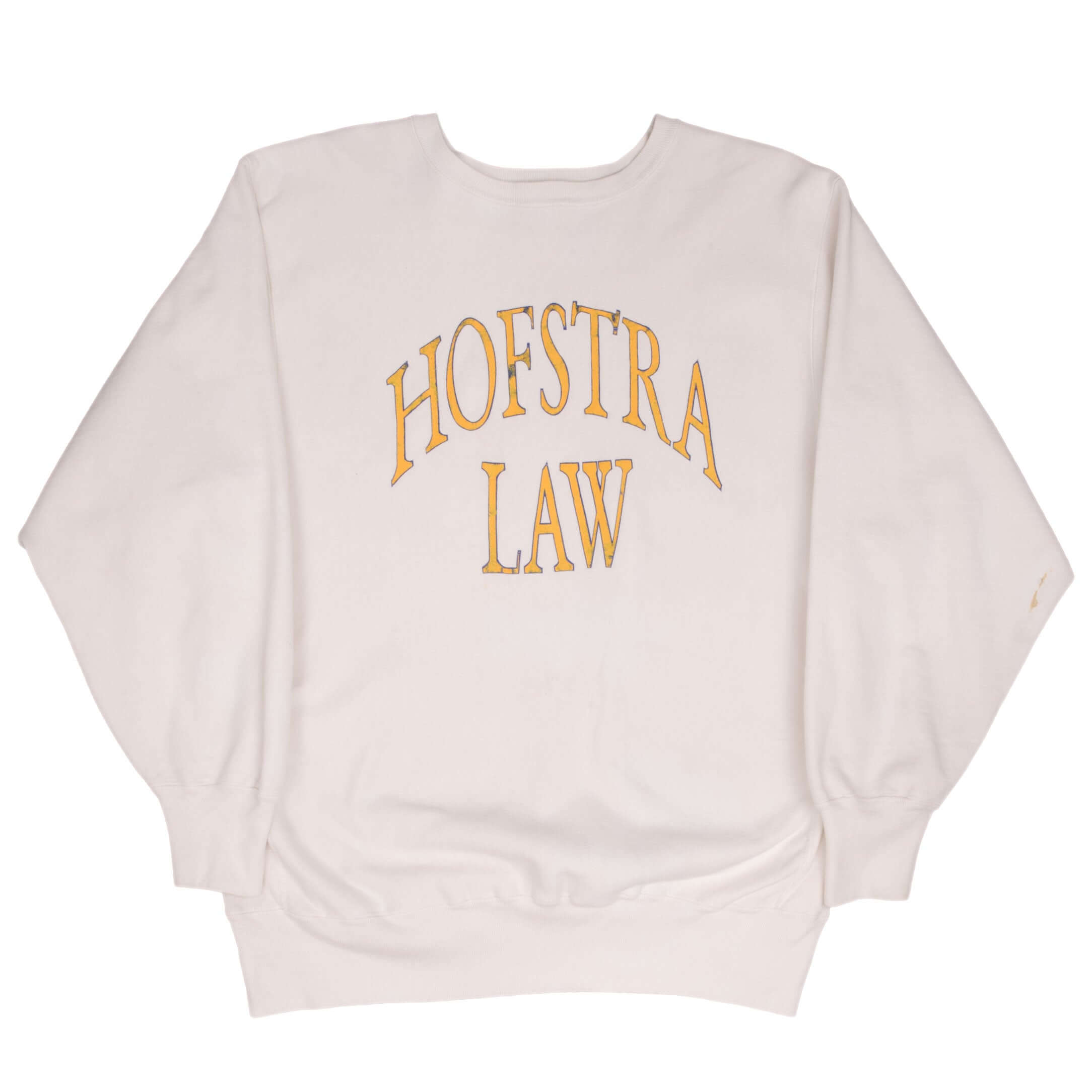 Vintage Champion Reverse Weave Hofstra Law White Sweatshirt 1980s XL Made in USA - Retro College Style for Casual Wear & Street Fashion