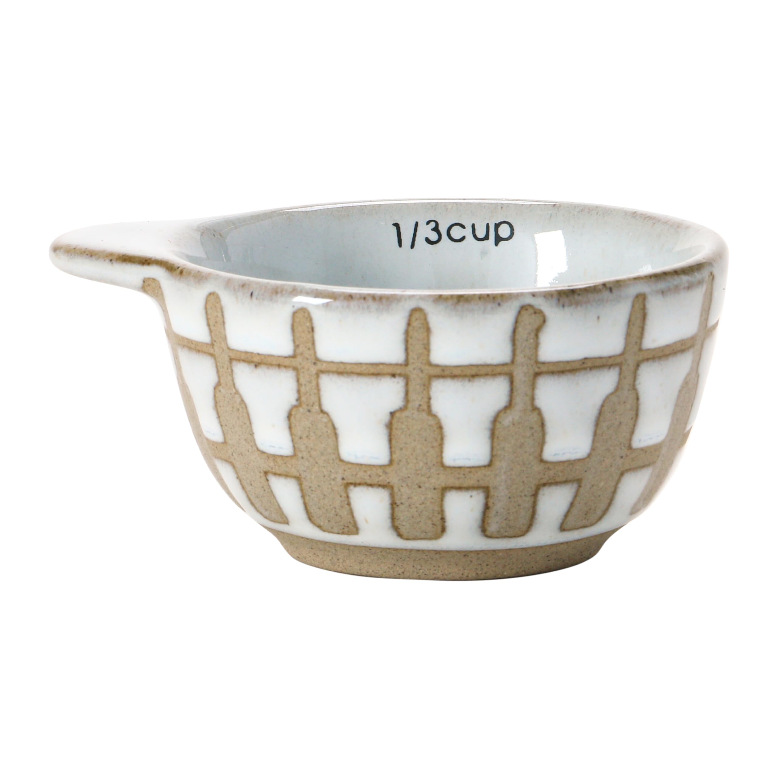 Creative Co-Op White Stoneware Measuring Cups Set of 4 with Wax Relief Pattern - 4.75