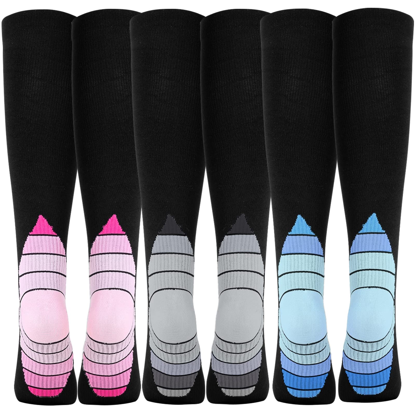 3 Pairs 20-30mmHg Compression Socks for Women & Men - Knee High Support Stockings for Circulation, Travel & Running - Medical Grade Graduated Compression Socks for Varicose Veins Relief & Swollen Legs