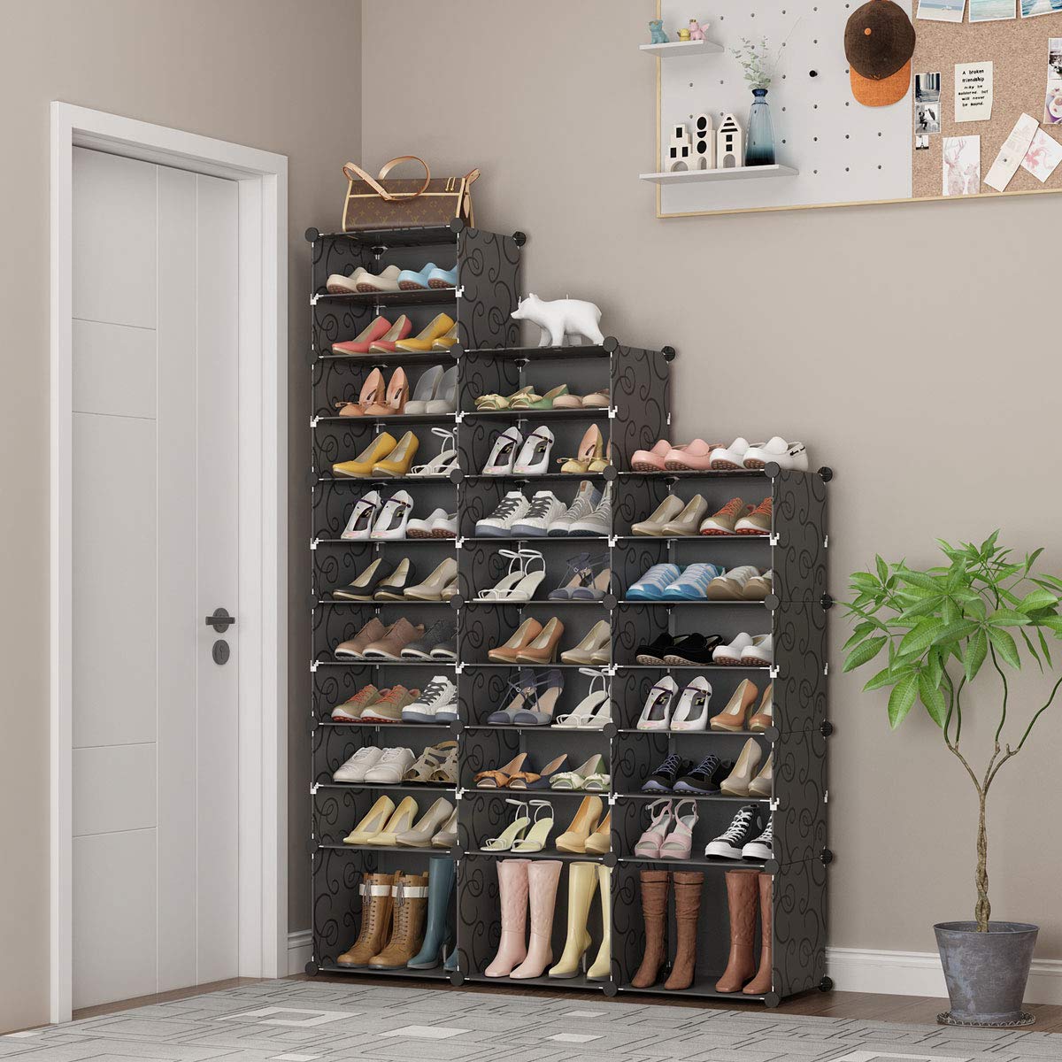 KOUSI 60-Pairs Shoe Organizer - Stackable Shoe Rack Tower with Modular Storage Cabinet for Closet & Entryway Organization (Black) | Perfect for Small Spaces, Dorm Rooms & Apartment Living
