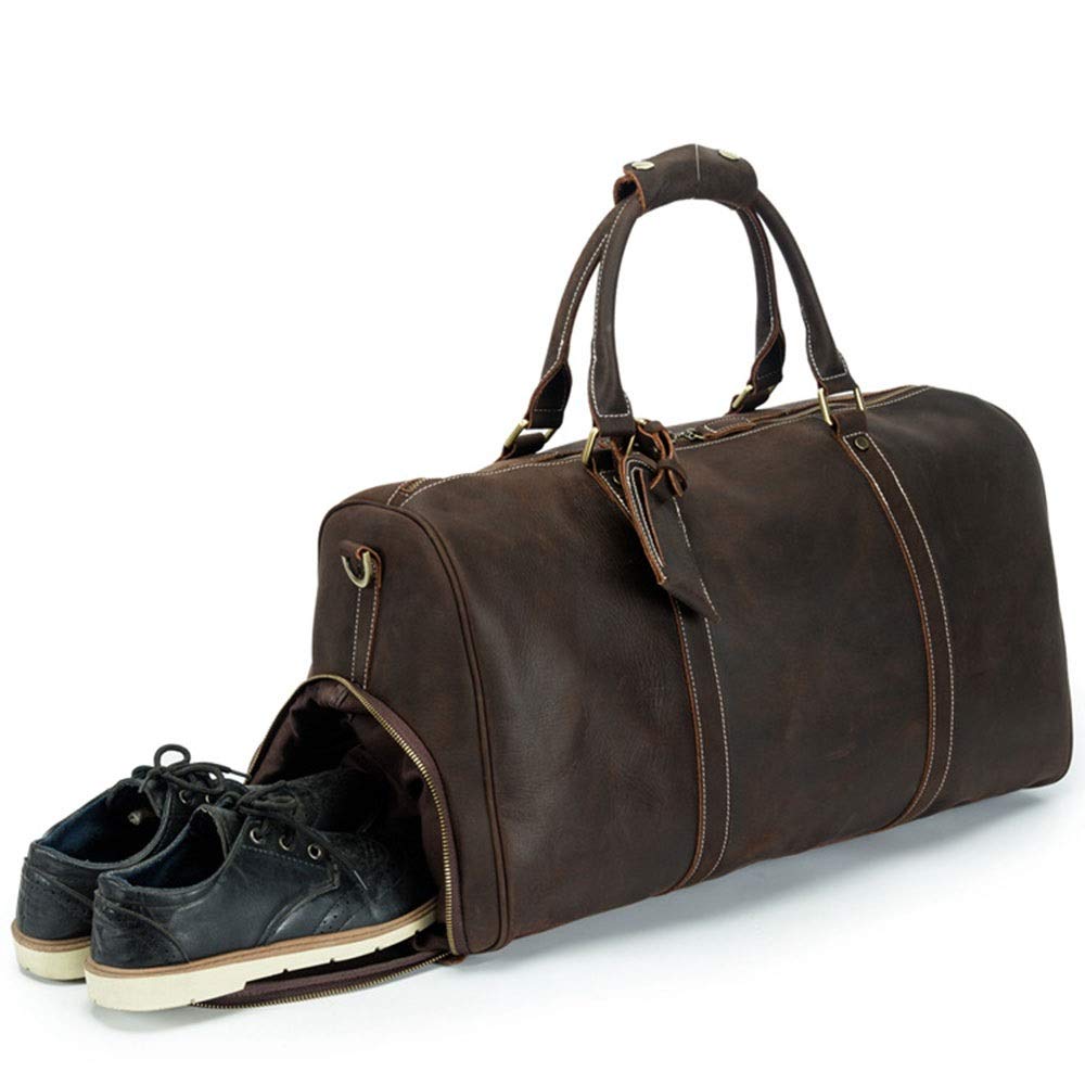 YANG1MN Oversized Crazy Horse Leather Tote Bag - Genuine Cowhide Crossbody Travel Bag for Men - Durable Shoe Storage Luggage (512727CM) - Perfect for Business Trips, Gym & Weekend Getaways