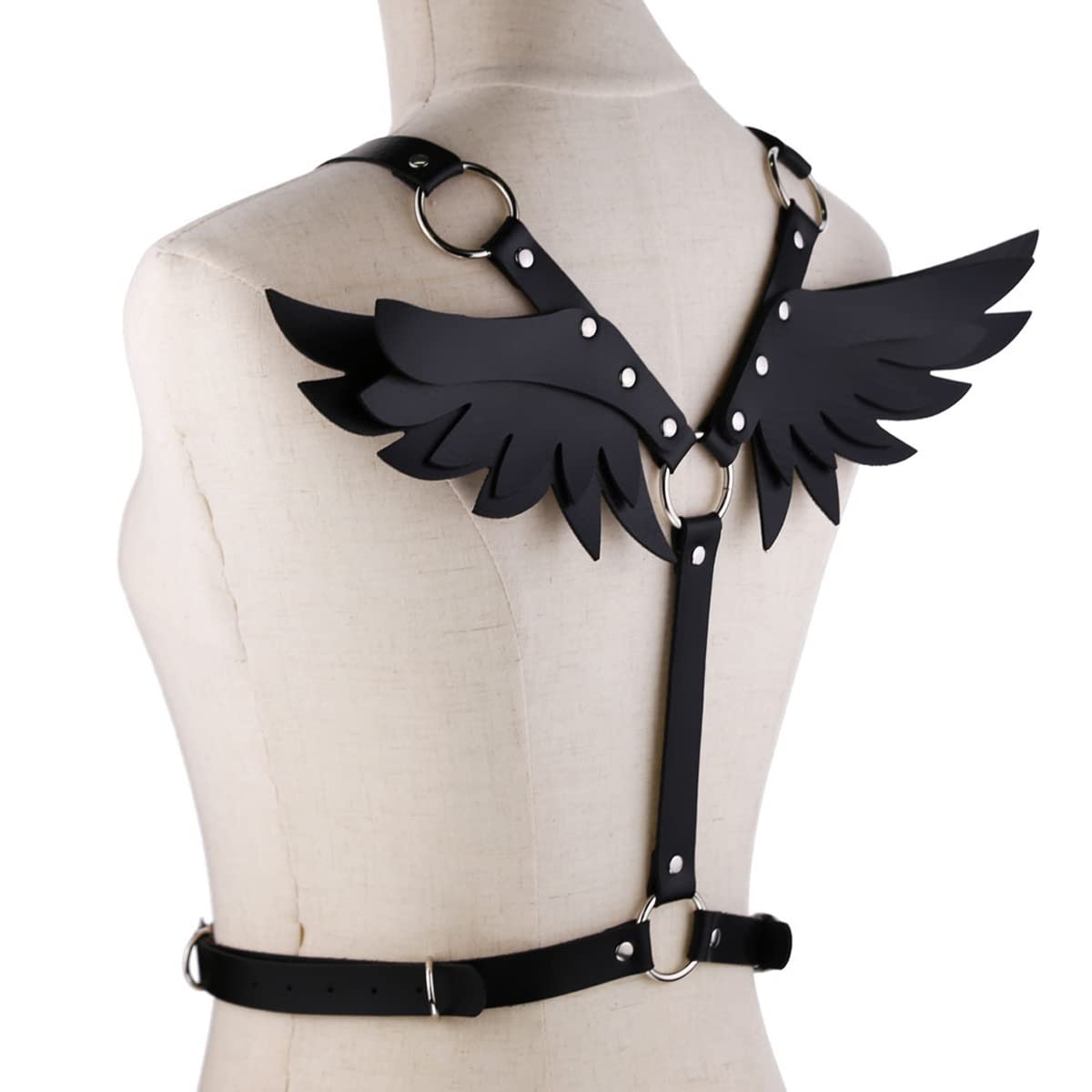 PU Leather Waist Body Harness for Women - Black Gothic Punk Style Winged Waist Belt & Body Chain - Rave Top, Halloween Costume Accessory - Perfect for Music Festivals, Cosplay & Gothic Fashion