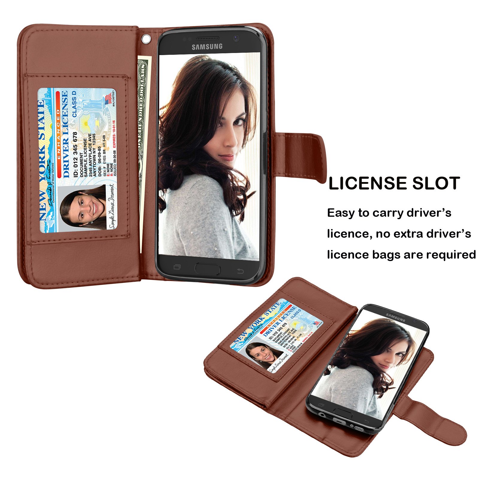 Premium PU Leather Wallet Case for Samsung Galaxy S7 Edge - 9 Card Slots, Detachable Flip Cover with Magnetic Wrist Strap & Kickstand (Brown) | Ideal for Business, Travel & Everyday Use