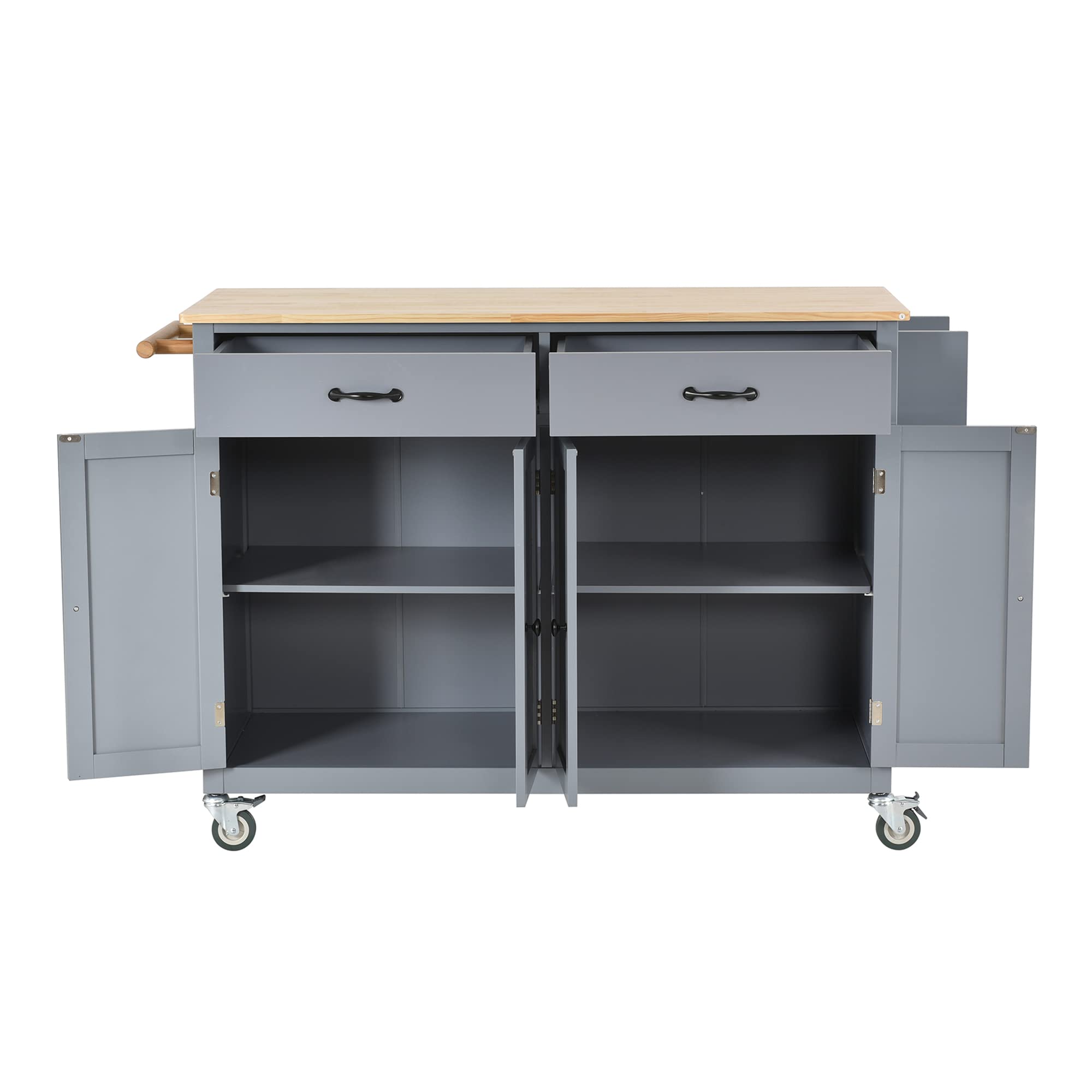 P PURLOVE Kitchen Island with Storage Cabinets & Drawers, Large Double Door Cabinet with Solid Wood Top, Towel Rack & Spice Rack - Dusty Blue | Perfect for Small Kitchen Organization, Extra Counter Space & Cooking Prep