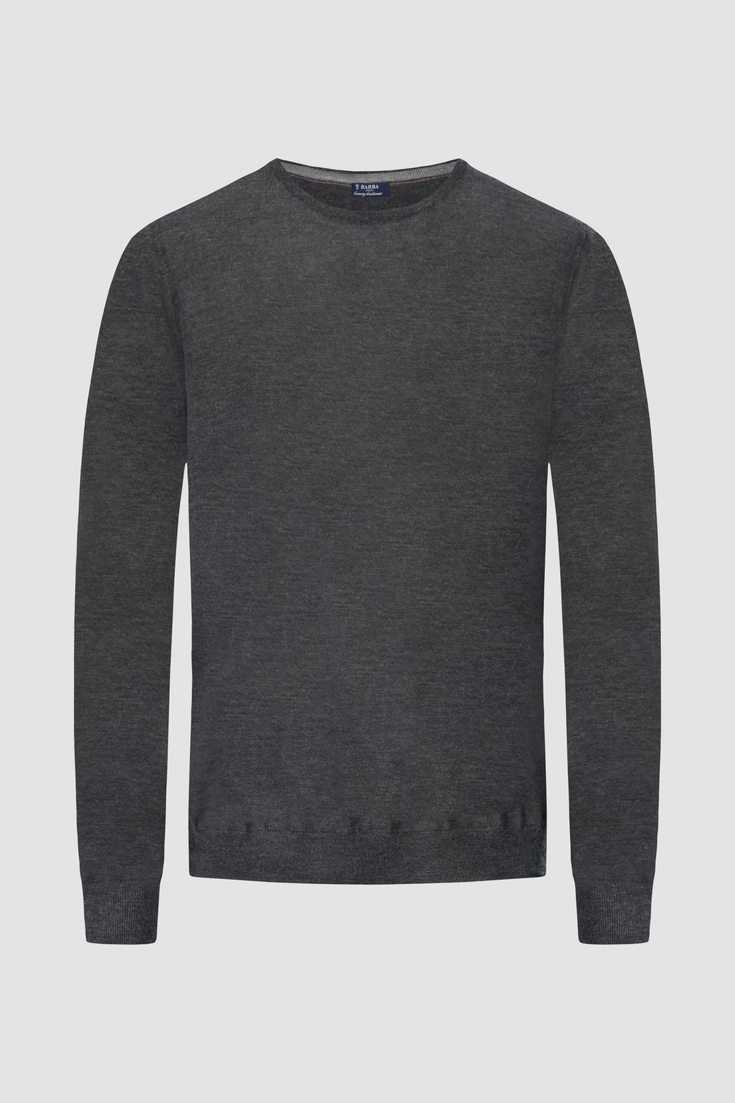 Barba Napoli Grey Round Neck Paricollo Sweater for Men - Italian Cashmere Pullover - Soft Winter Knitwear for Casual & Business Wear