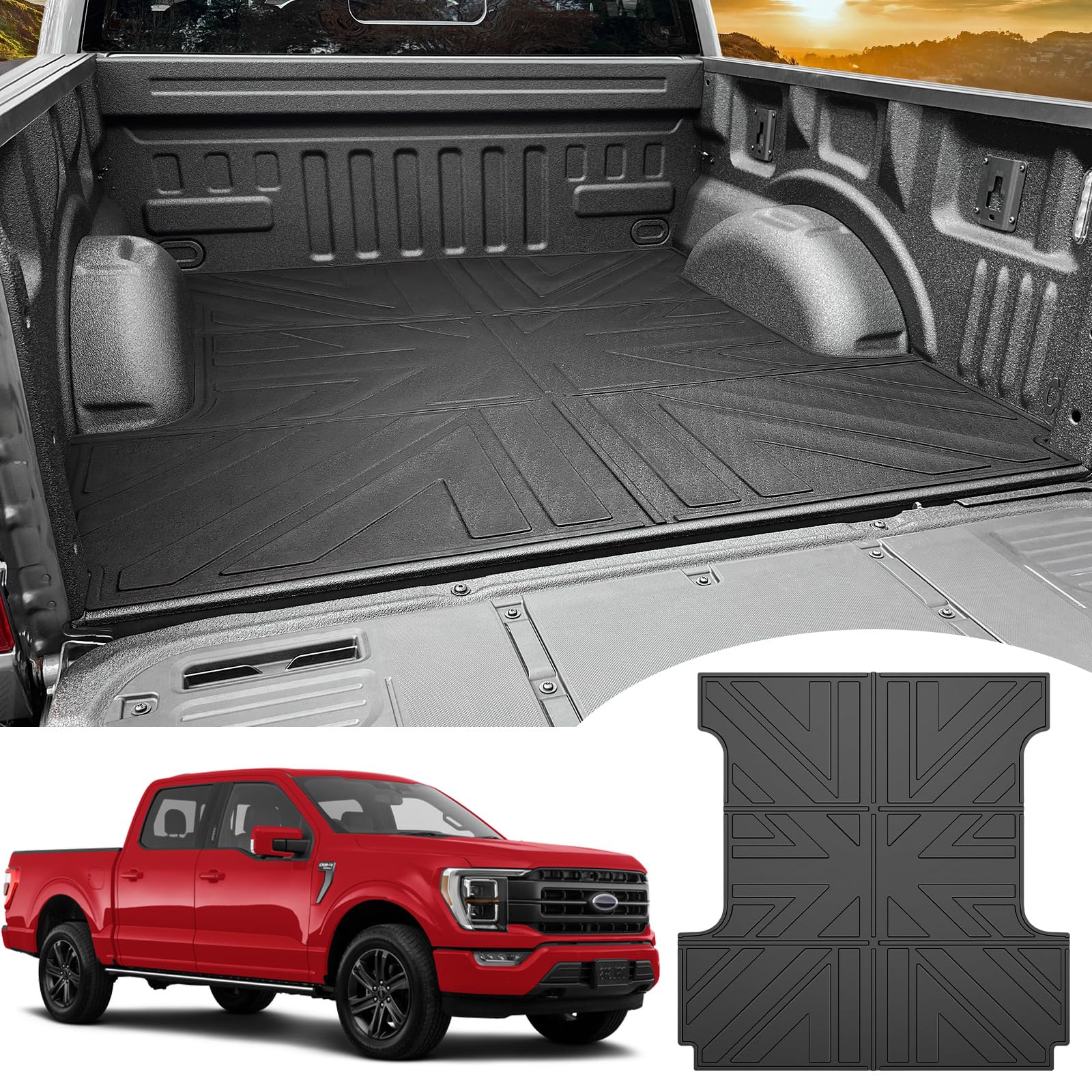 Heavy Duty Truck Bed Mat for 2015-2024 Ford F150 5.5ft Bed | All-Weather Anti-Slip Bed Liner Protector | F-150 Accessories 2023 2024 | Perfect for Hauling, Camping & Outdoor Adventures
