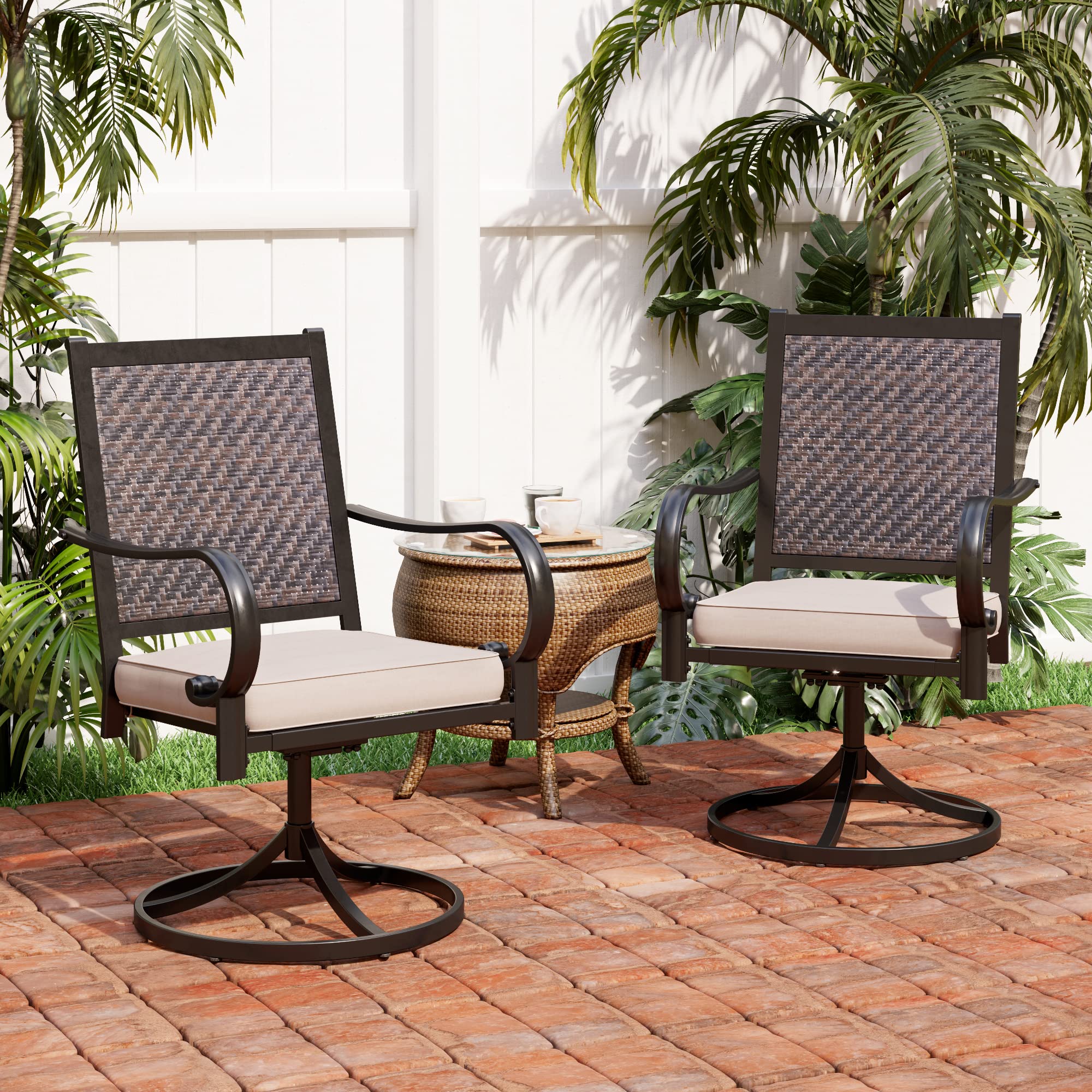 HERA'S HOUSE 2-Piece Patio Dining Chairs Set - 360° Swivel Outdoor Wicker Chairs with Cushions, Rattan Garden Chairs for Poolside, Lawn, Backyard & Patio - Perfect for Outdoor Dining, Lounging & Entertaining