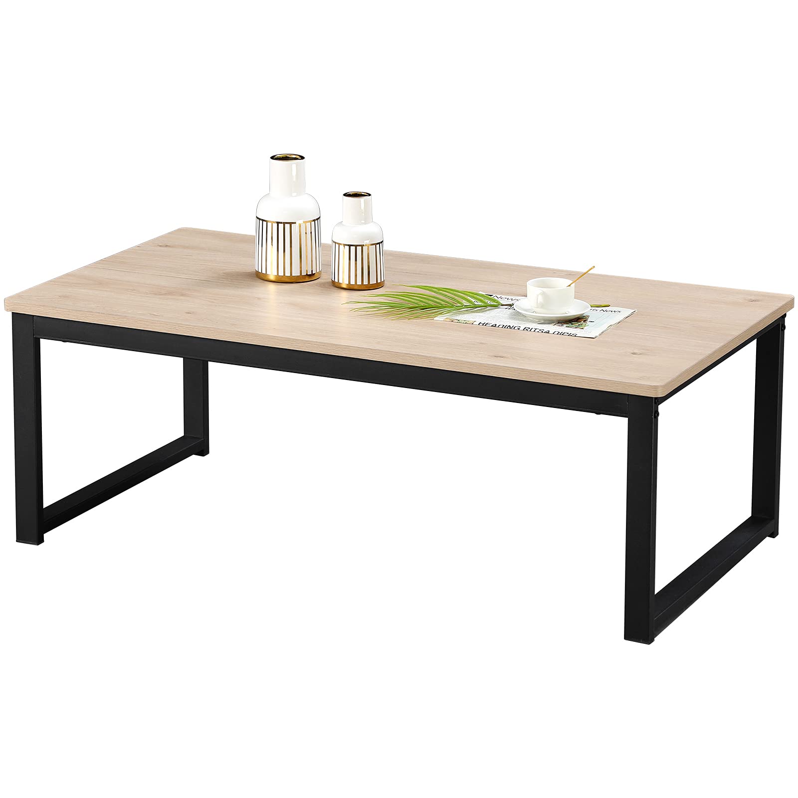 Modern Aingoo Coffee Table - Sturdy Metal Frame, Simple Rectangle Design, Small Square Oak Tea Table for Living Room & Home Office - Easy Assembly - Perfect for Relaxing, Entertaining & Workspace Decor