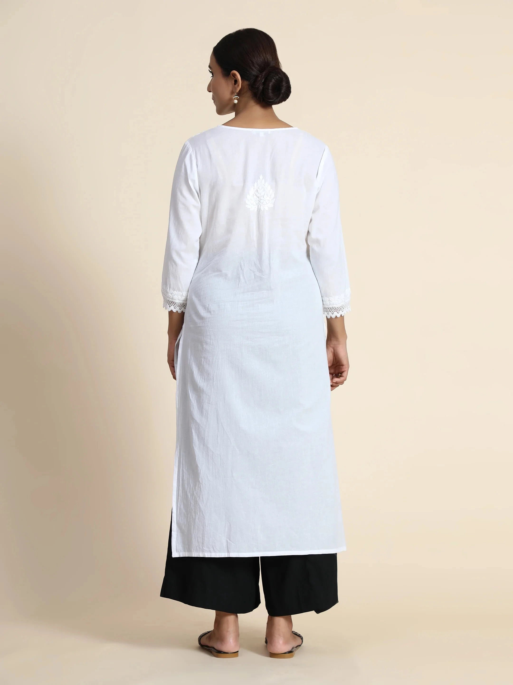 Sharmin HOK Chikankari Long Kurti for Women - White Traditional Indian Embroidered Tunic Top - Perfect for Festivals, Weddings & Ethnic Occasions