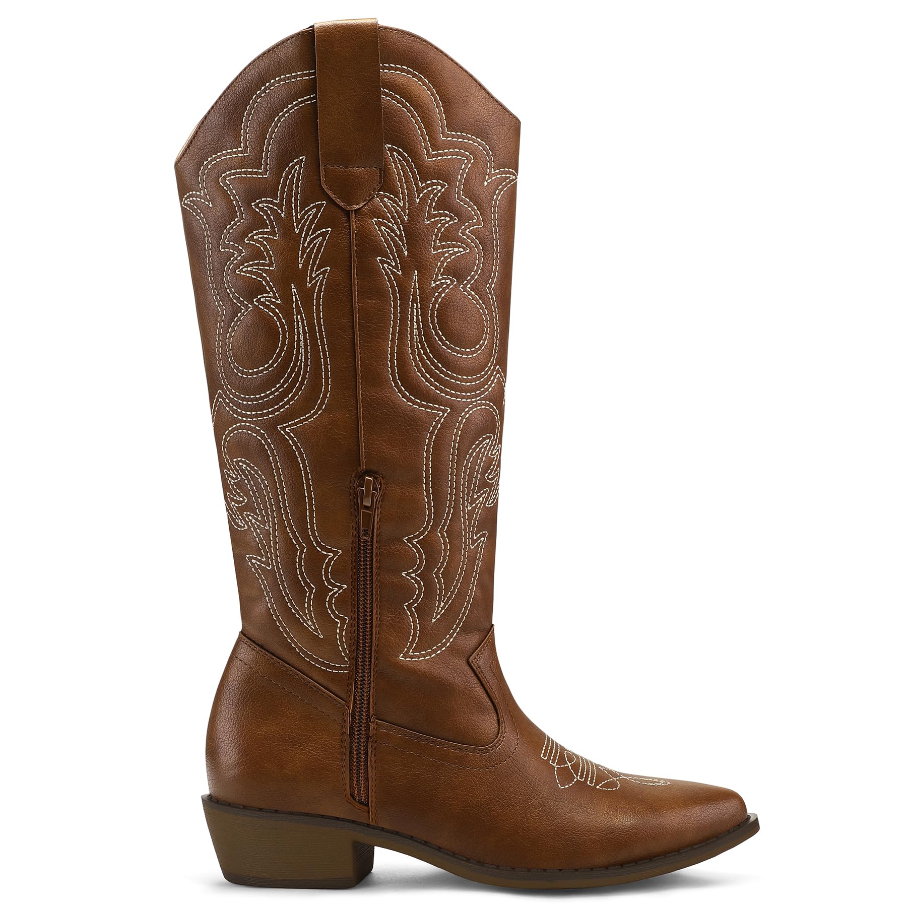 Mysoft Women's Cowboy Boots - Mid Calf Western Cowgirl Boots with Embroidered Design, Pointed Toe & Chunky Heel - Pull On Knee High Boots for Country Dancing, Rodeo & Fashion Outfits