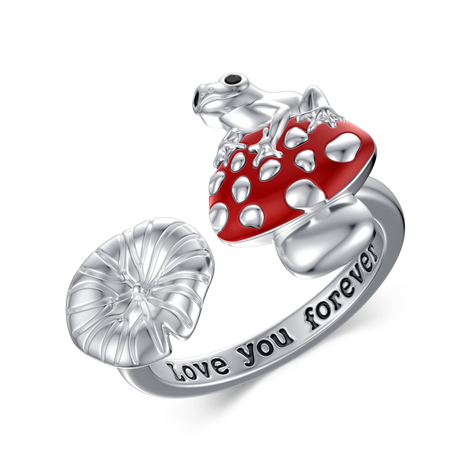 PEIMKO 925 Sterling Silver Frog & Mushroom Ring for Women - Dainty Frog Jewelry, Magic Mushroom Ring - Perfect Birthday Gift for Girls & Nature Lovers | Great for Boho Style, Festival Wear & Everyday Fashion Accessories