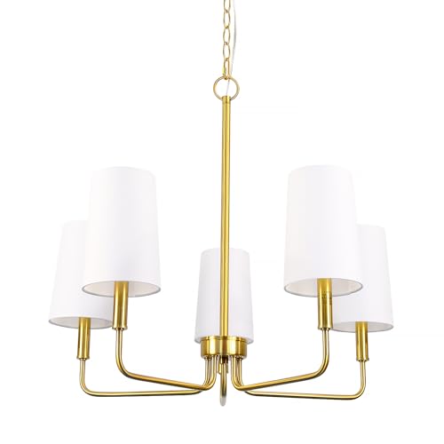 5-Light Brass Gold with Fabric Shades