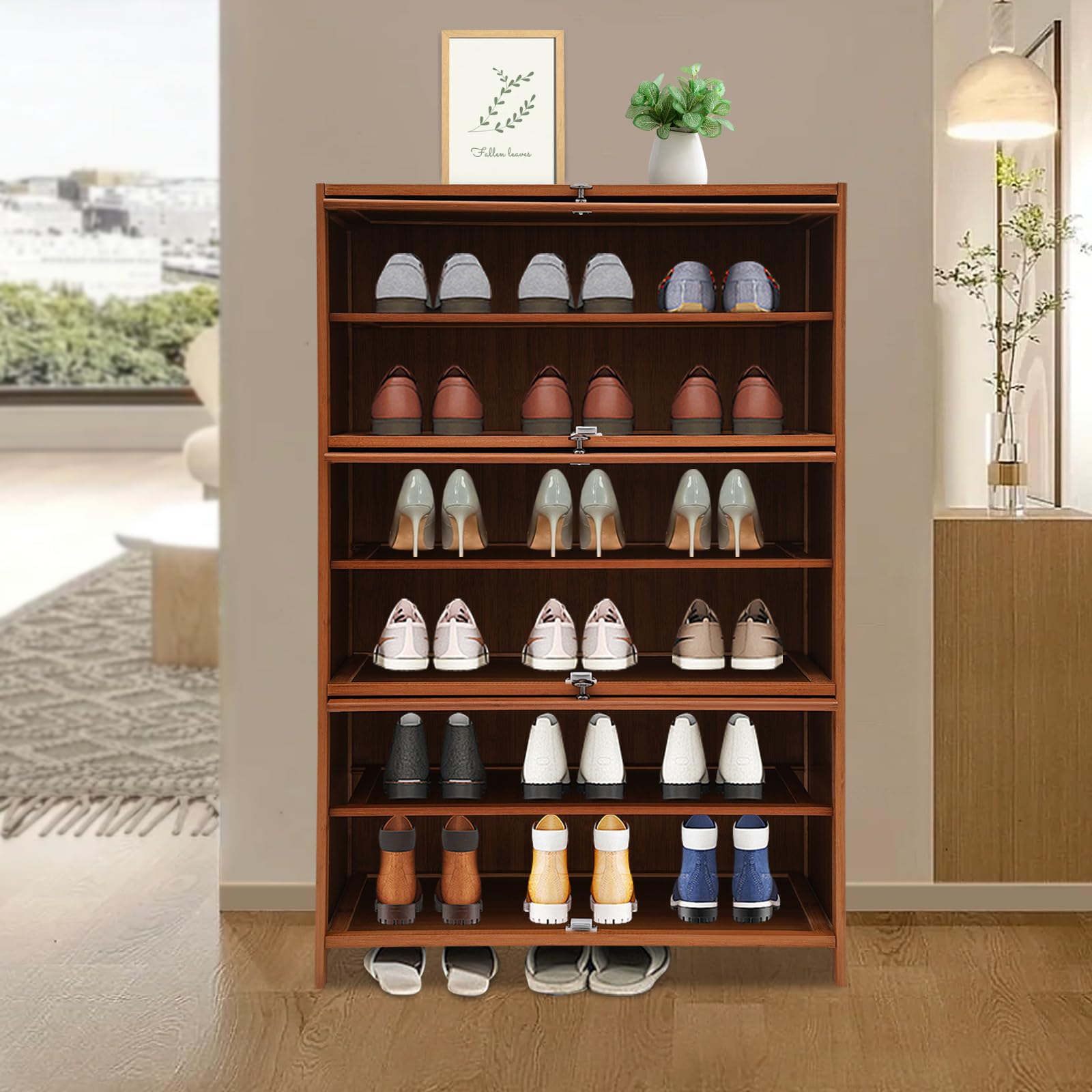 6-Tier Bamboo Shoe Cabinet - Freestanding Shoe Rack & Entryway Organizer for Closet, Bedroom, Living Room Storage - Natural Wood Shoe Shelf for Home Decor