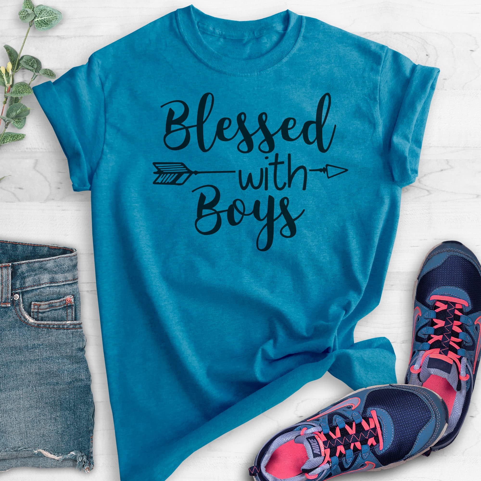 Blessed with Boys Shirt - Unisex Graphic Tee for Boy Moms & Women - Comfortable Cotton Mother's Day Gift for Parenting, Family Outings & School Events