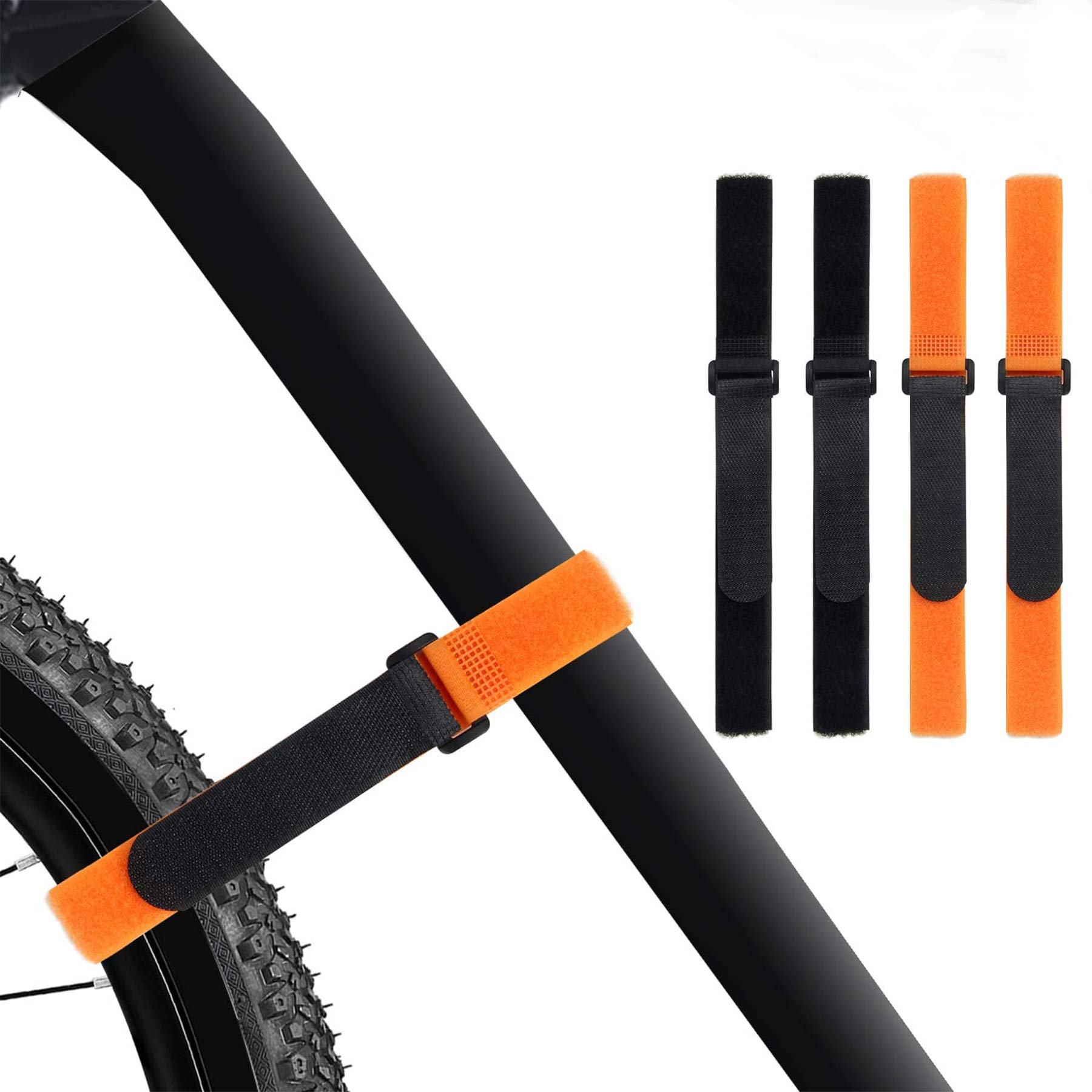 SANNIX Reusable Adjustable Bike Wheel Stabilizer Straps - Durable Hook Bike Rack Straps for Secure Transport (Black & Orange) - Perfect for Road Bikes, Mountain Bikes & Bike Racks