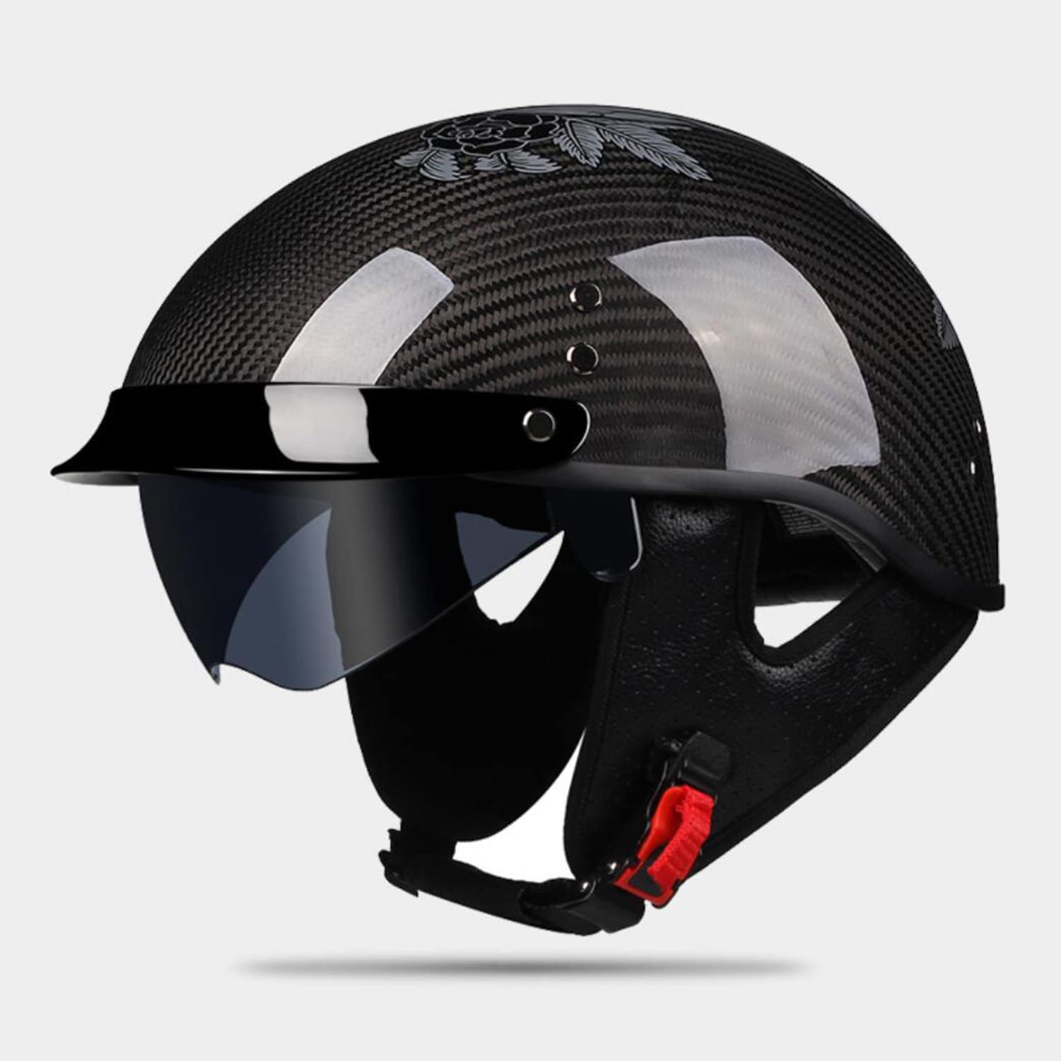 **Vintage Carbon Fiber Motorcycle Half Helmet DOT Approved – Retro Open Face Motorbike Helmet for Men & Women – Ideal for Cruisers, Scooters, Mopeds & Street Riding**    *(Use Case: Perfect for urban commuting, casual rides, and vintage motorcycle enthusiasts seeking lightweight, stylish, and DOT-certified protection.)*