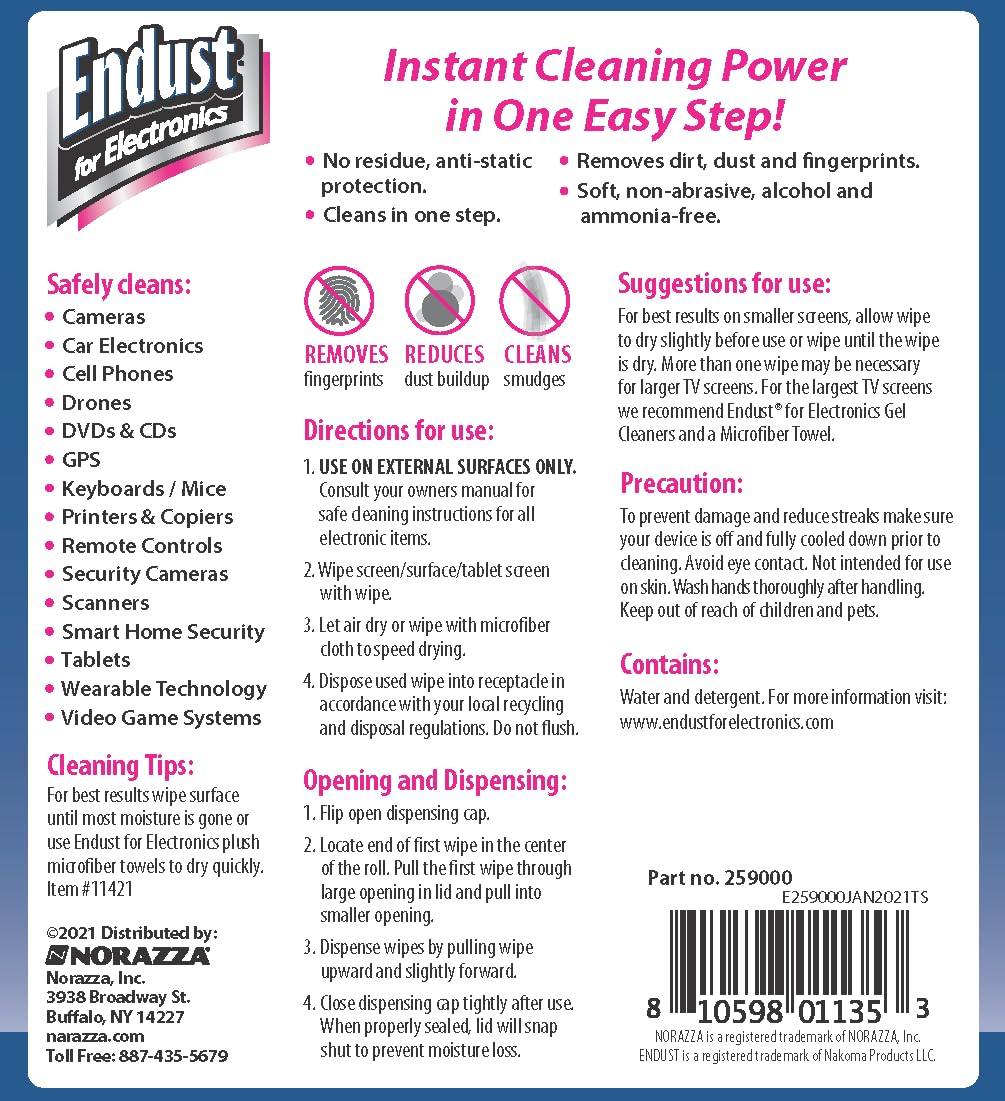 Endust For Electronics - Multi-Surface Anti-Static Cleaning Wipes, Alcohol & Ammonia Free, 12 Pack (70 Wipes Each) - Safe for Computers, TVs, Phones & Electronic Devices