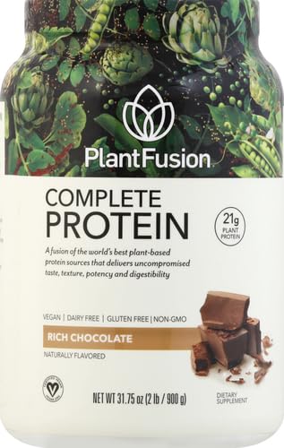 PlantFusion Complete Vegan Protein Powder - Plant-Based Protein with BCAAs, Digestive Enzymes & Pea Protein - Keto, Gluten-Free, Soy-Free, Dairy-Free, Sugar-Free, Non-GMO - Chocolate Flavor 2lb for Post-Workout Recovery & Meal Replacement