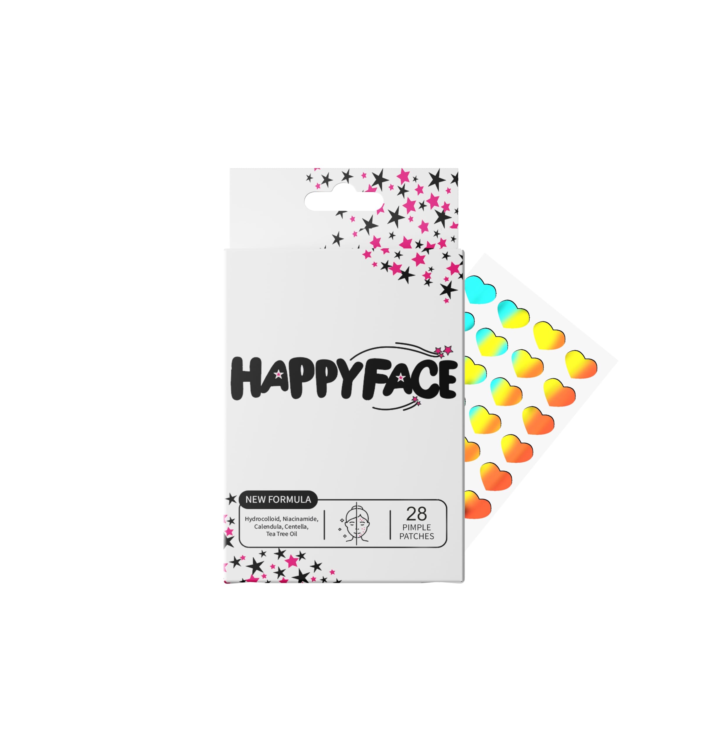 HappyFace Hydrocolloid Acne Pimple Patches for Face - 28 Count Heart-Shaped Spot Dots for All Skin Types | Gentle Blemish Treatment for Overnight Healing & Clear Skin